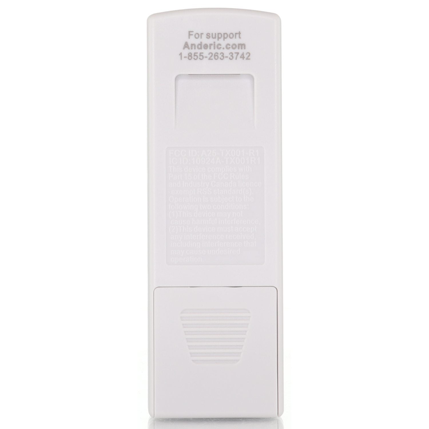 Back view of the Anderic A25-TX001-R1 / A25-TX005-R for Harbor Breeze Ceiling Fan Remote Control (RRTX001R) with support details on top, ideal for replacing your remote.