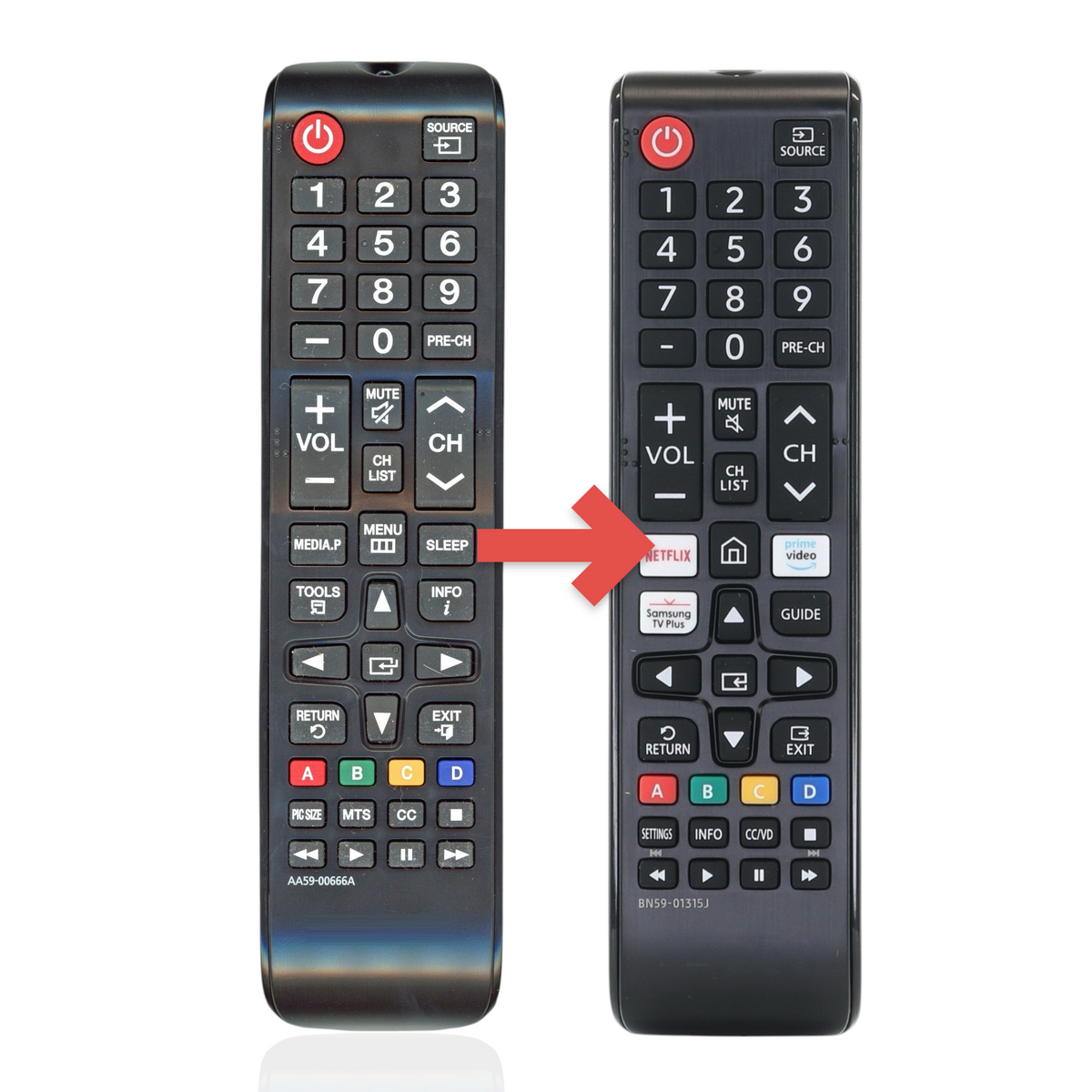 Anderic black infrared TV remote control for Samsung with dedicated Netflix, Prime Video, and Samsung TV Plus buttons.
