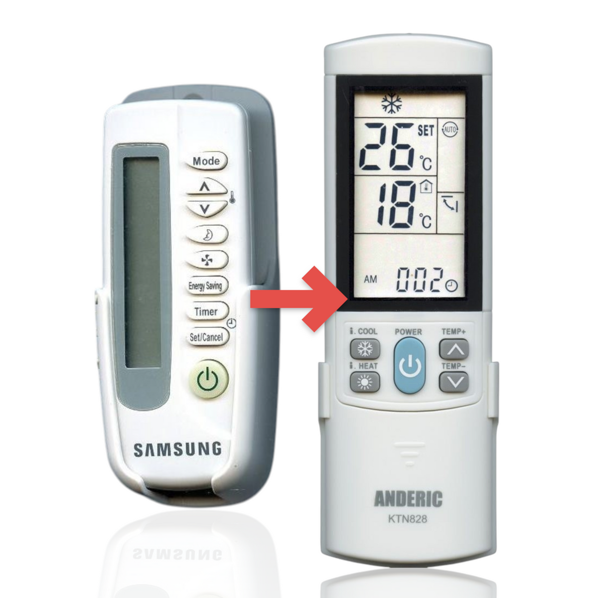 Anderic white replacement remote for Samsung air conditioners with LCD screen and wall mount bracket