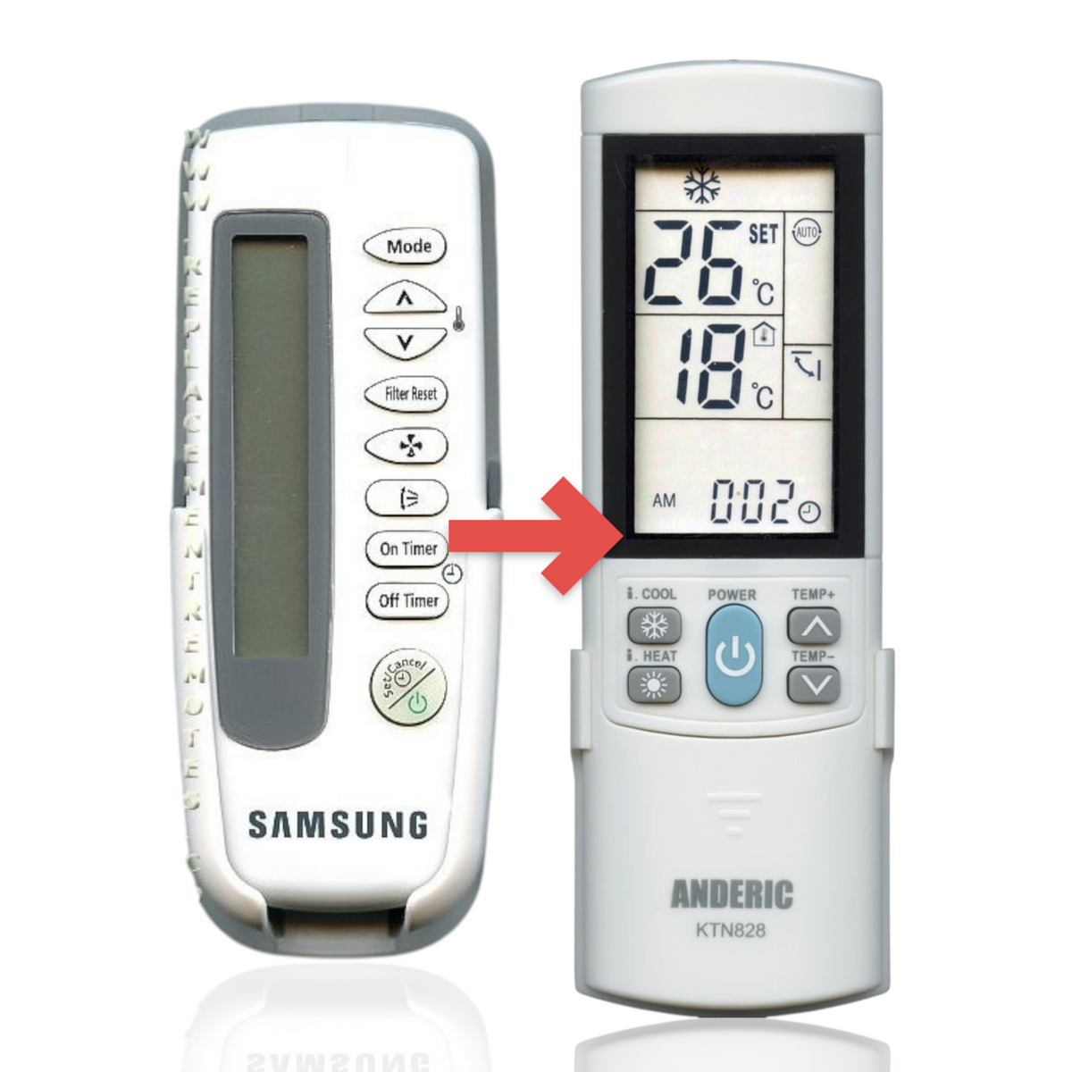 Anderic replacement remote control for Samsung air conditioners with LCD display and mode buttons