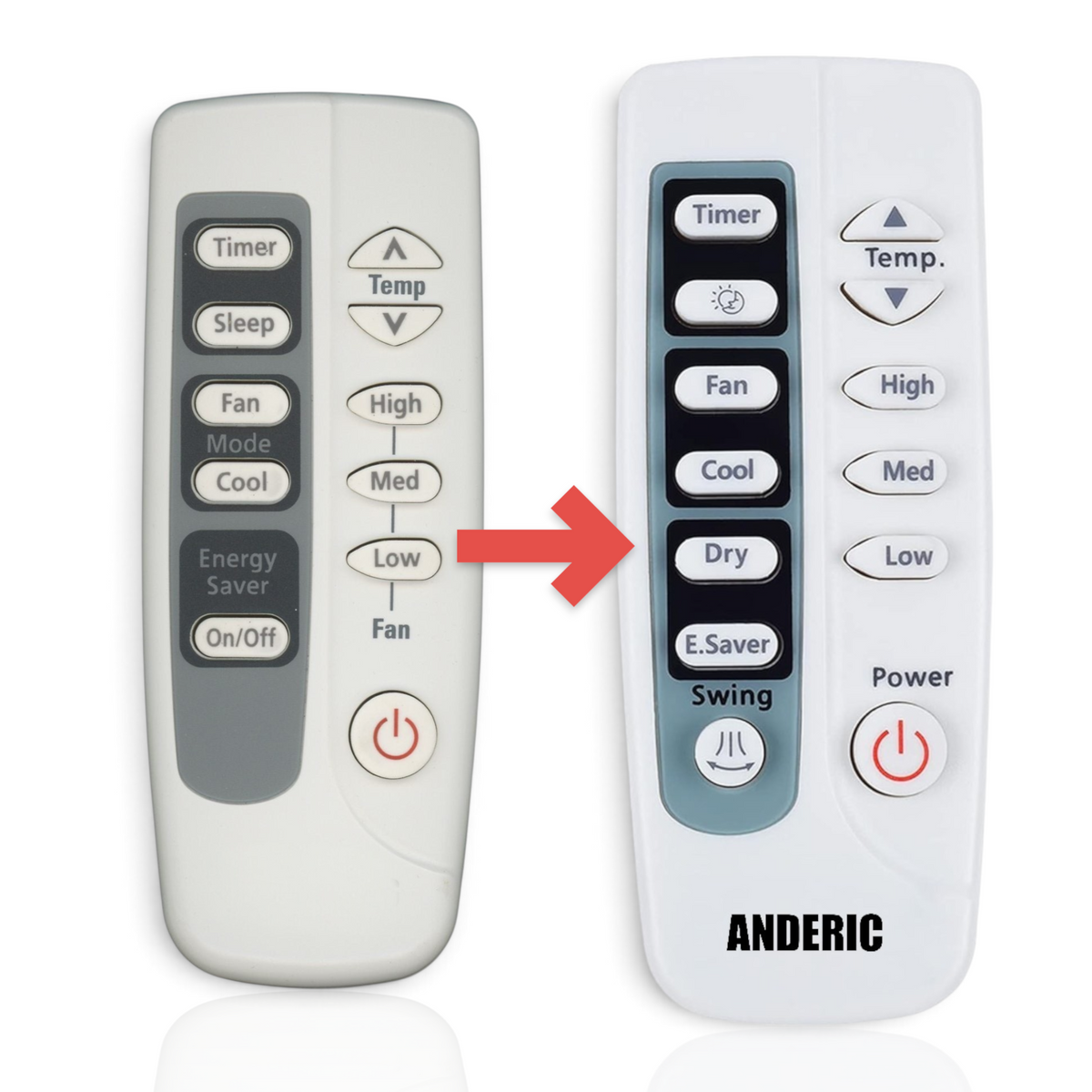Anderic replacement remote control for Samsung air conditioners featuring grey buttons and intuitive layout.