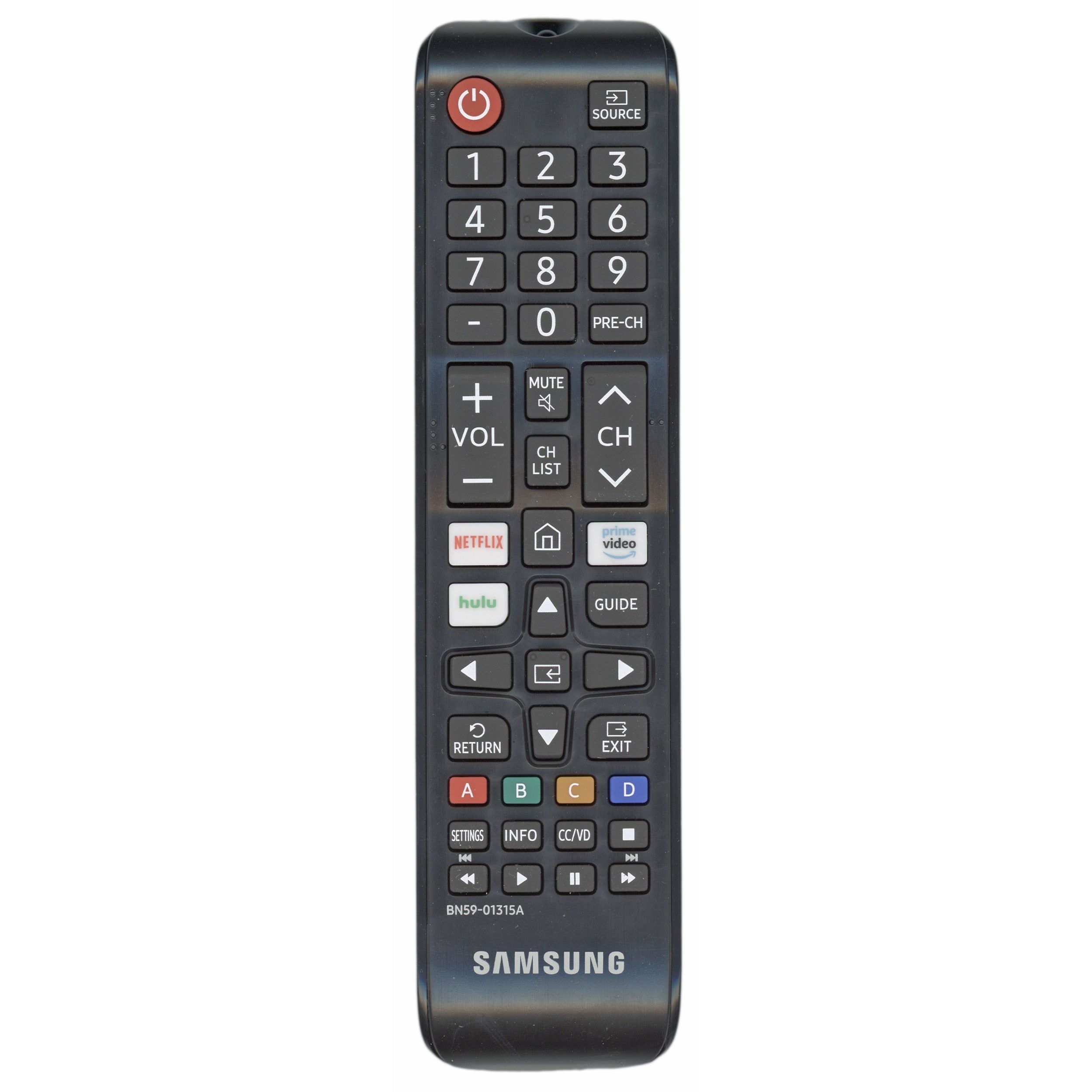 Effortlessly navigate your 2019 Samsung TV with the BN59-01315A remote. Control power, source, volume, and channels seamlessly and instantly access Netflix, Prime Video, and Hulu options at the touch of a button in the US market today.
