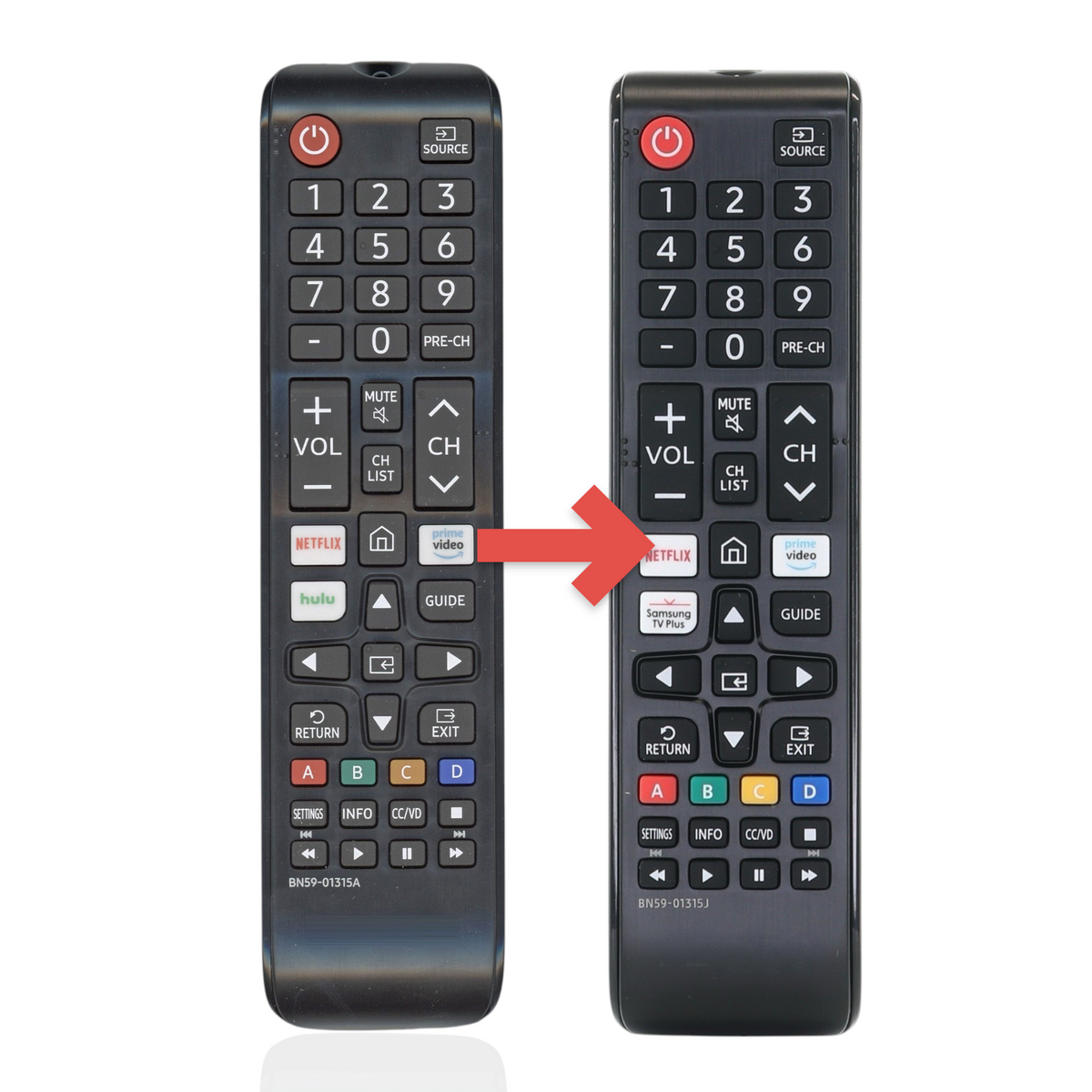 Anderic black infrared remote control for Samsung Smart TVs with dedicated Netflix, Prime Video, and Hulu buttons.