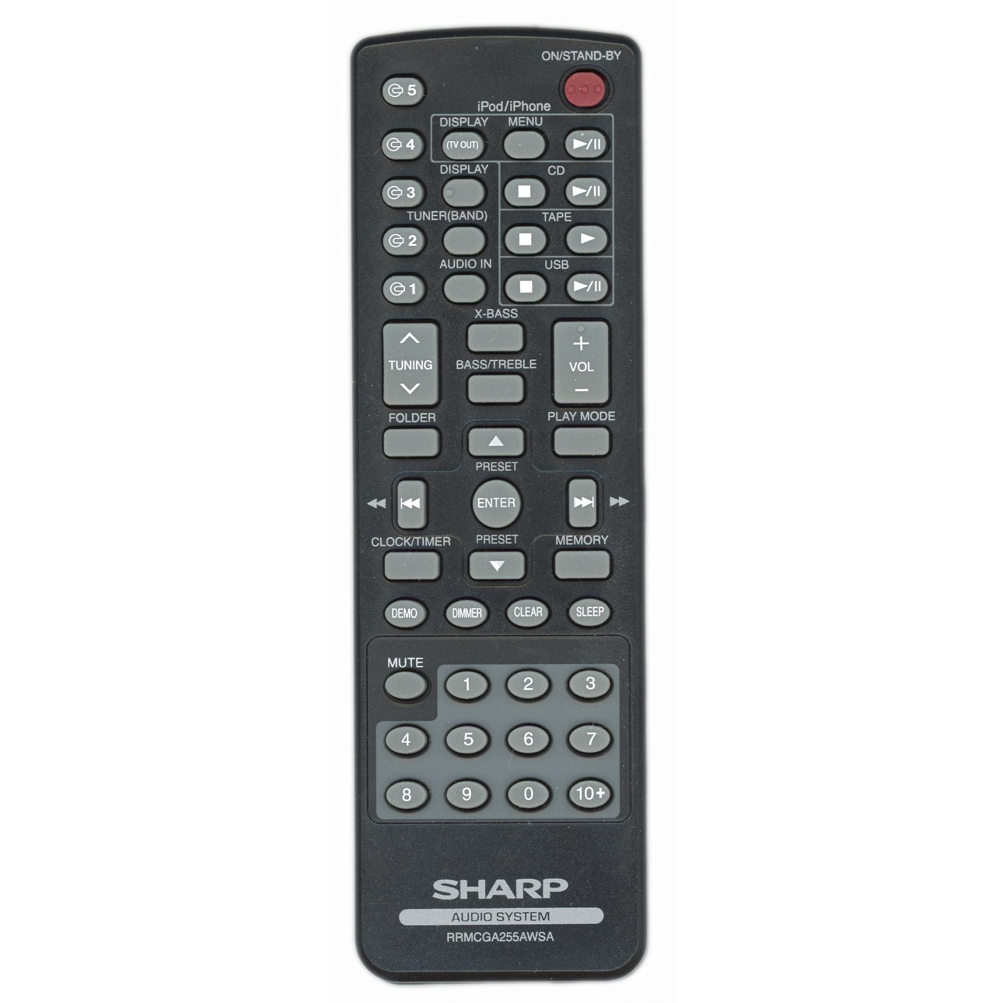 Sharp RRMCGA255AWSA 5 Disc Mini Component System Audio Remote Control - RRMCGA255AWSA