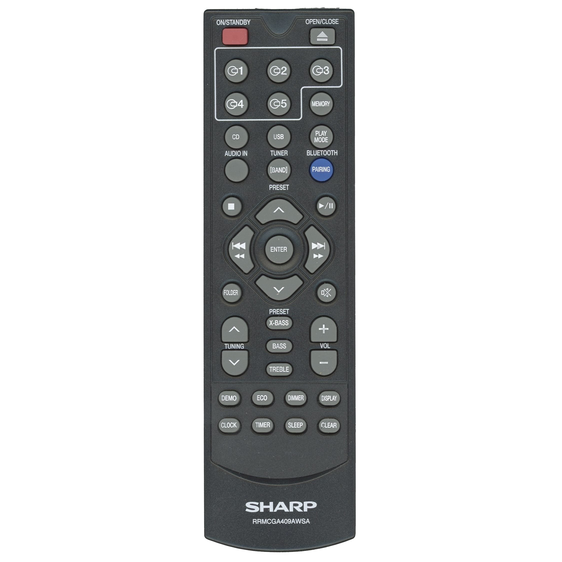 Sharp RRMCGA409AWSA Micro Component System Audio Remote Control - RRMCGA409AWSA