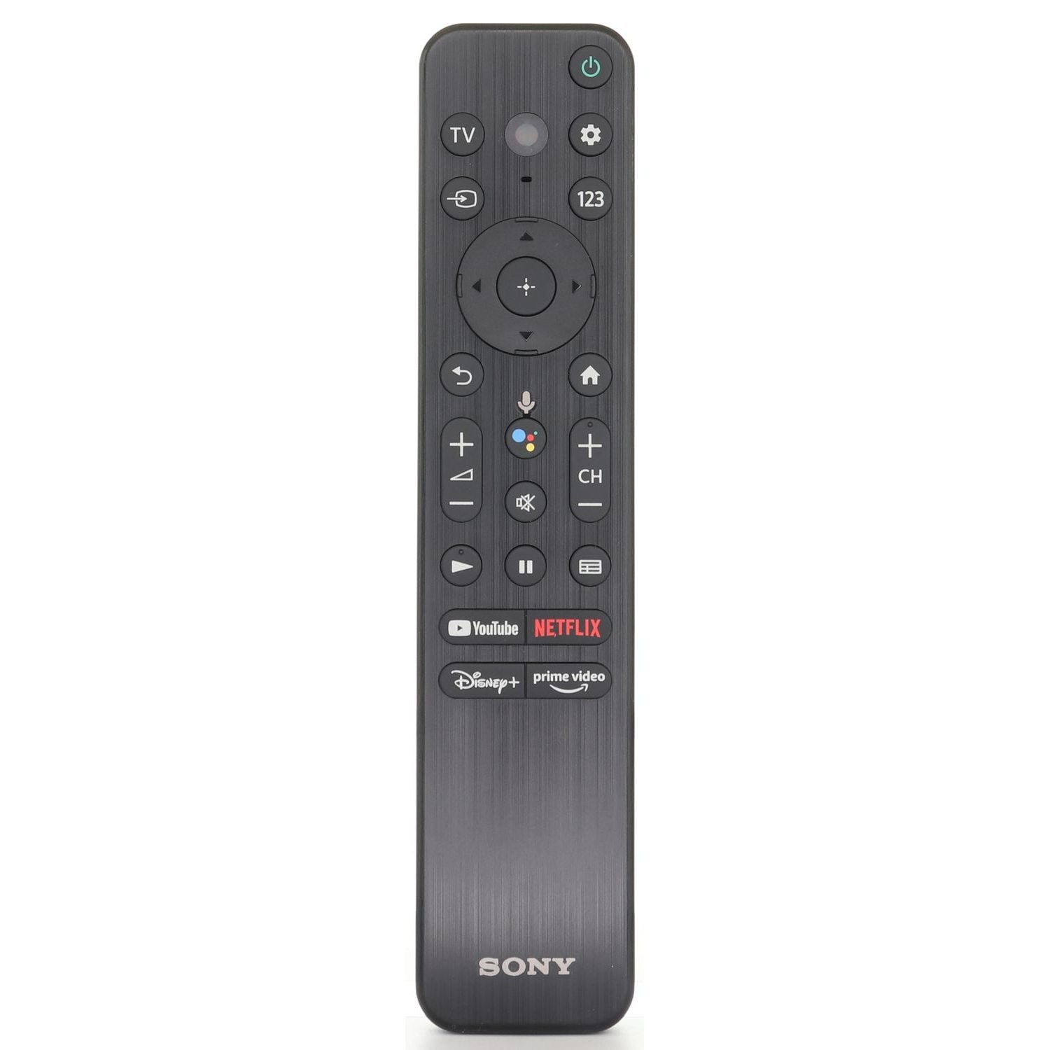 The Sony OEM RMF-TX800U RF remote control is designed for BRAVIA XR MASTER Series OLED 4K Ultra HD Smart TVs and features buttons for TV, YouTube, Netflix, Disney+, and Prime Video, with standard navigation and volume controls. Perfect companion for your entertainment needs.