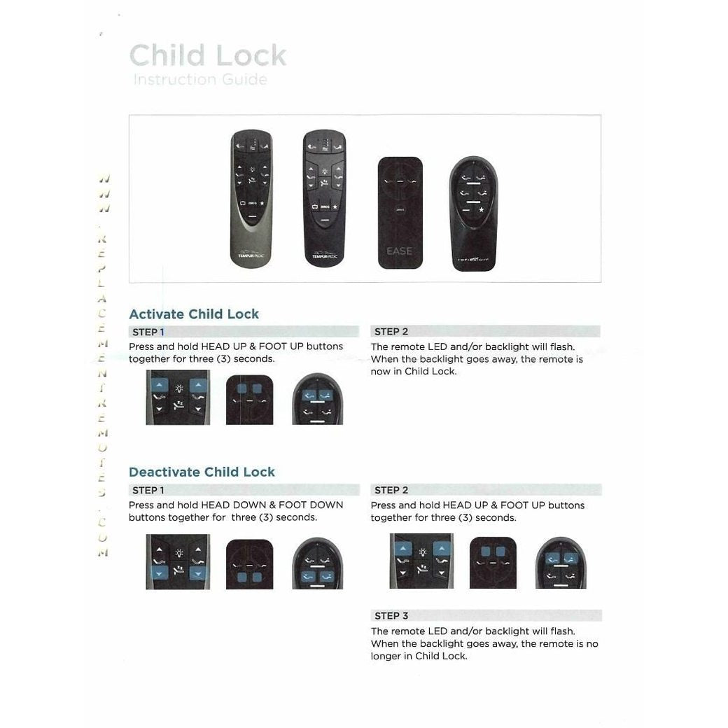 Télécommande pour lit réglable Tempur-Pedic RF358A / RF502A ERGO-EXTENDED