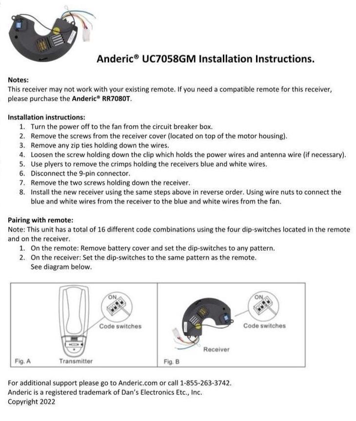 Anderic UC7058GM Replacement Ceiling Fan Receiver for Hampton Bay Miramar with Up Lights