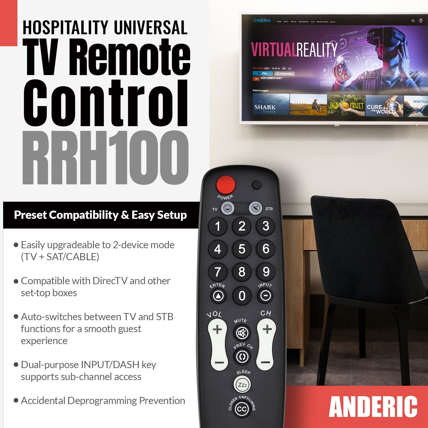 Anderic Substitute for RCA STB7766C REMOTE Digital TV Tuner Converter Remote Control [RRH100]