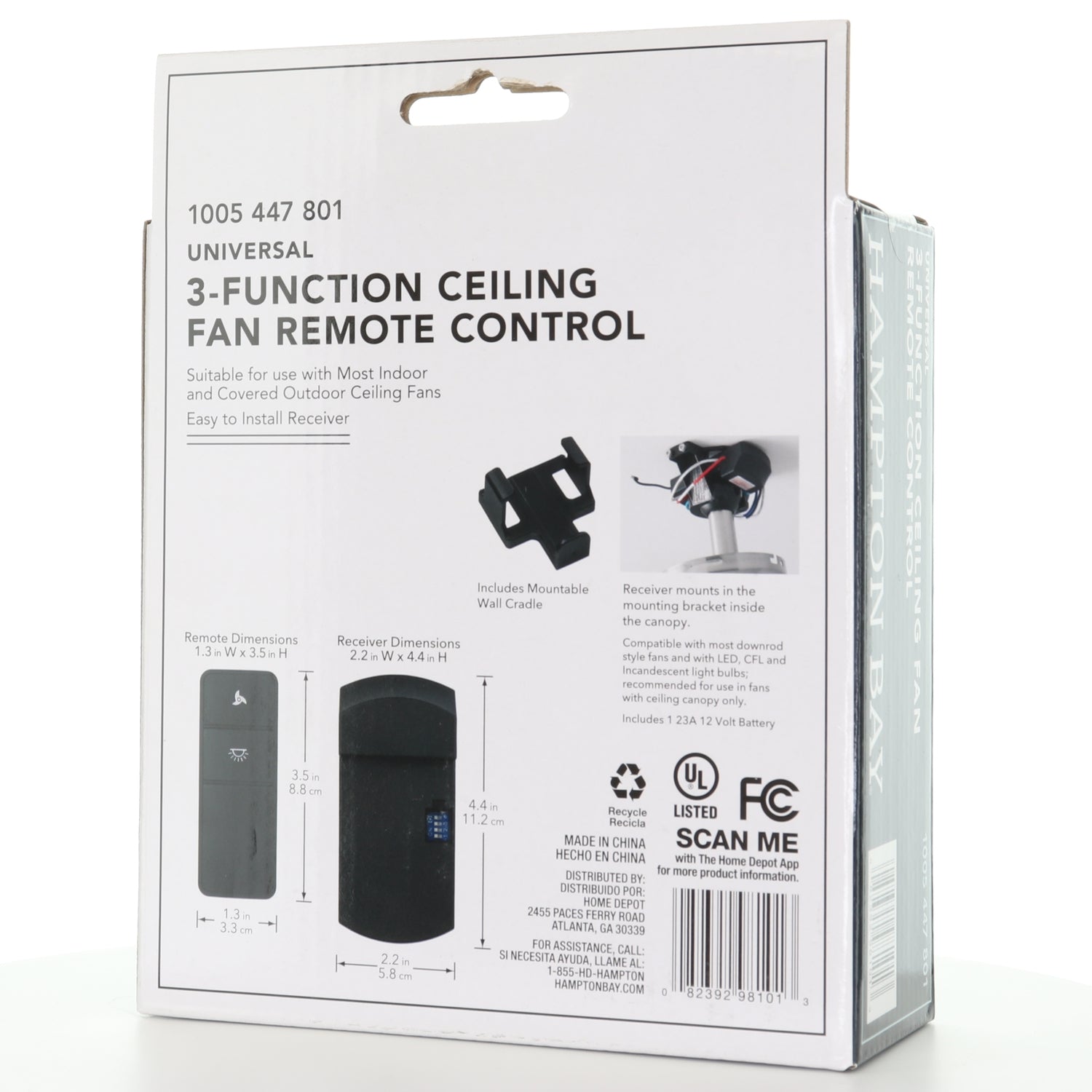 Kit de ventilador de techo universal Hampton Bay con control remoto básico de encendido y apagado (resistente a la humedad) 