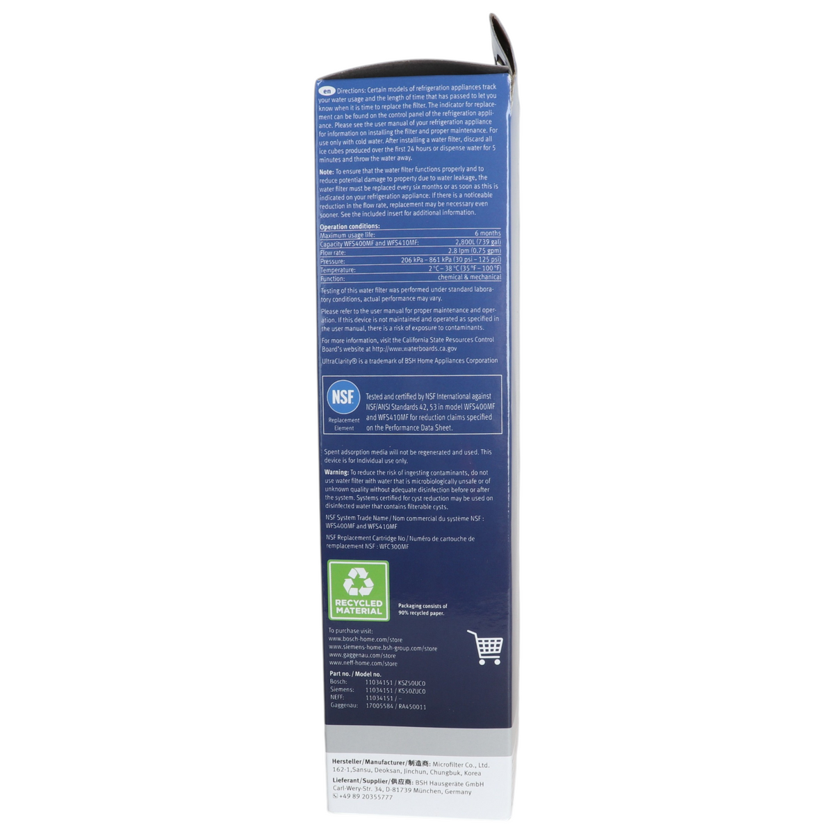 Bosch 11034151 • Filtro de agua para frigorífico UltraClarity KSZ50UC0 - 11034151