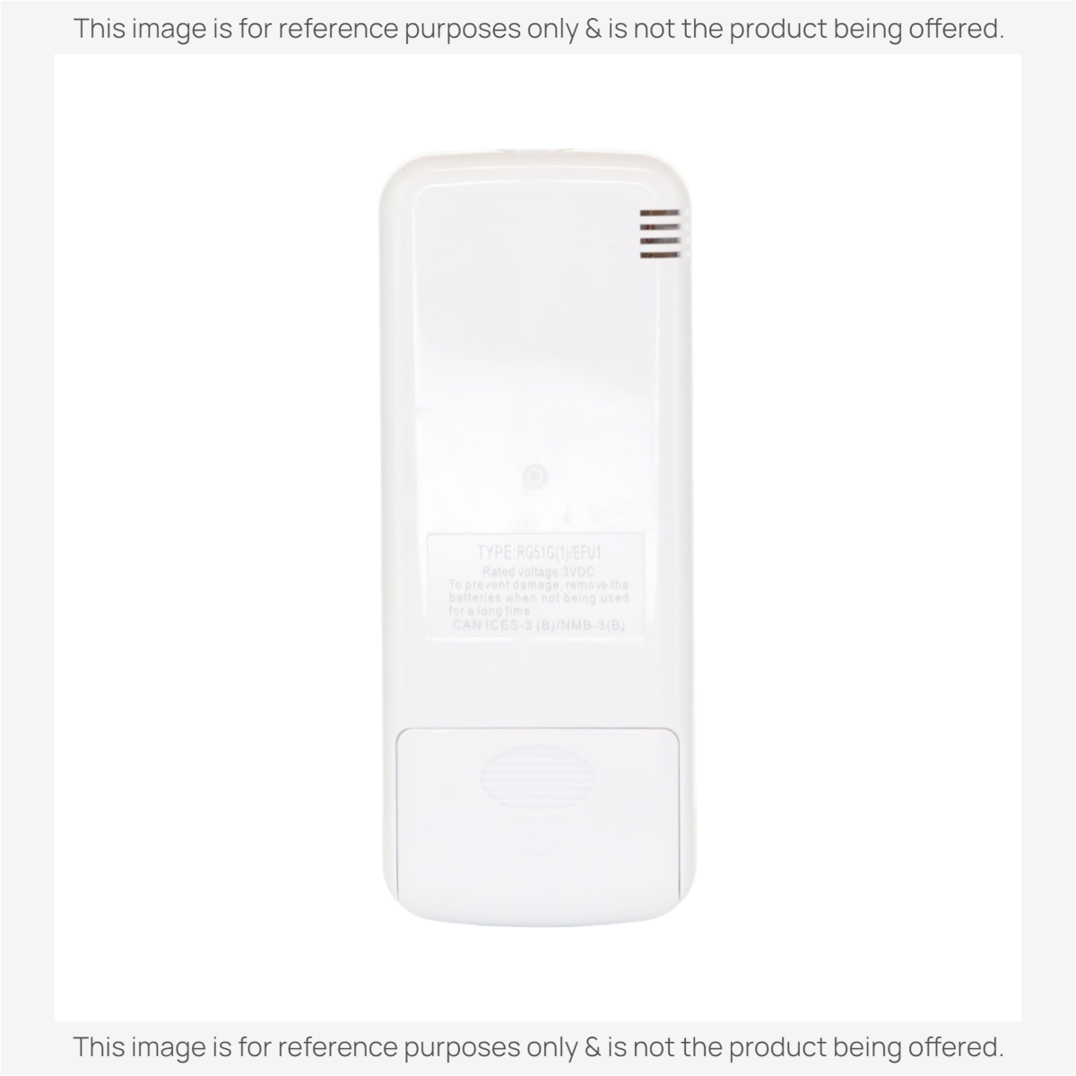 Anderic white replacement remote control for Pelonis air conditioners, back view showing battery compartment.