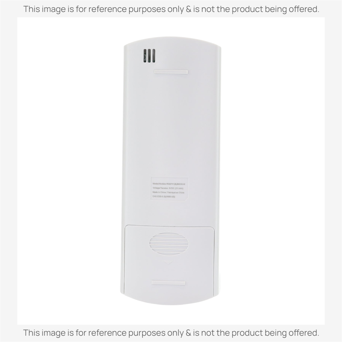 Anderic white replacement remote control for Midea air conditioners, back view showing battery compartment.