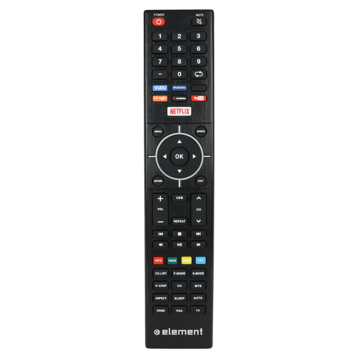 Element 845-058-03B03 TV Remote Control - Vudu, Pandora, Toon Goggles, Accuweather, YouTube, Netflix - 84505803B03