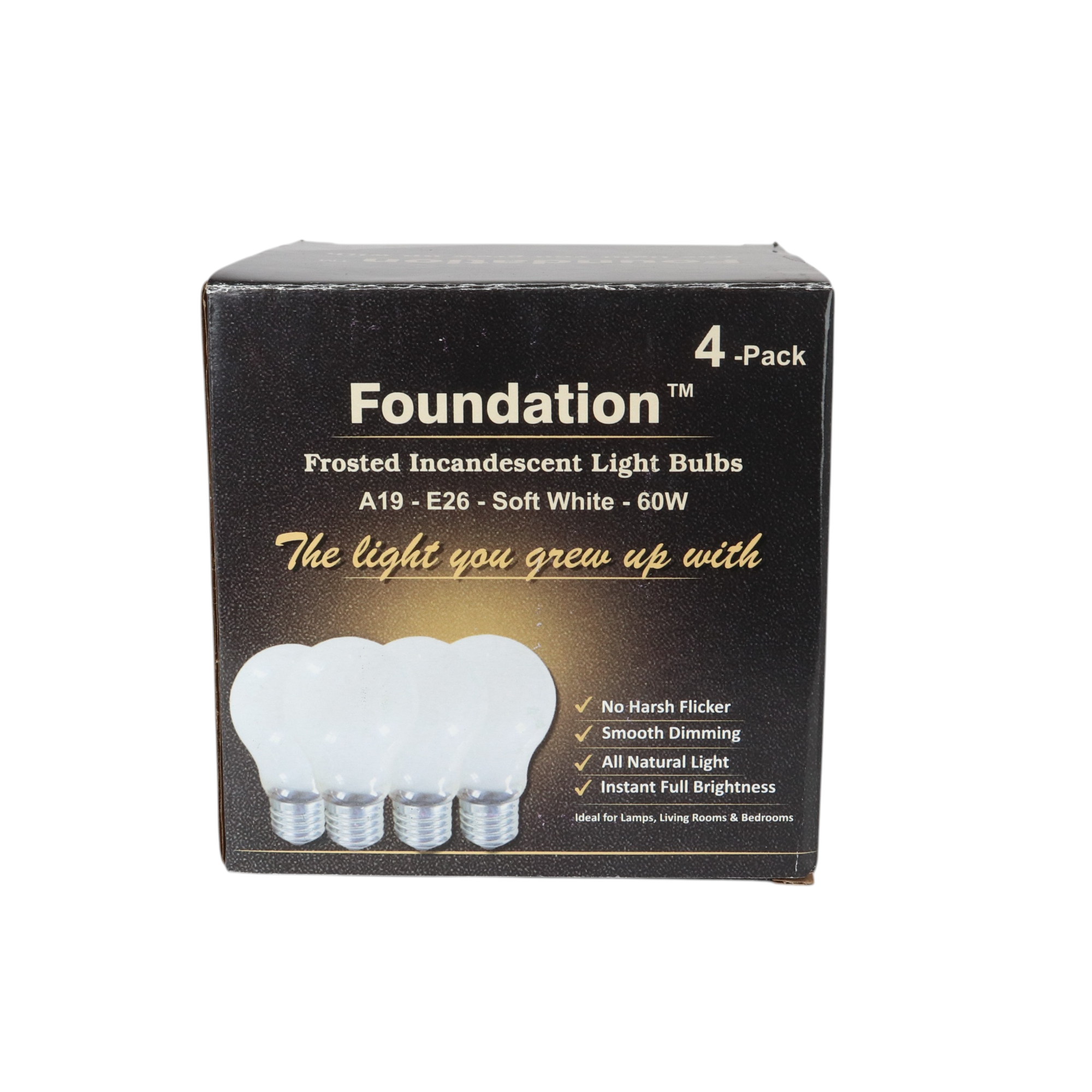Ampoule à incandescence Foundation™ 60 W à spectre complet, intensité variable - Blanc doux 2700 K, culot moyen E26 - Paquet de 4