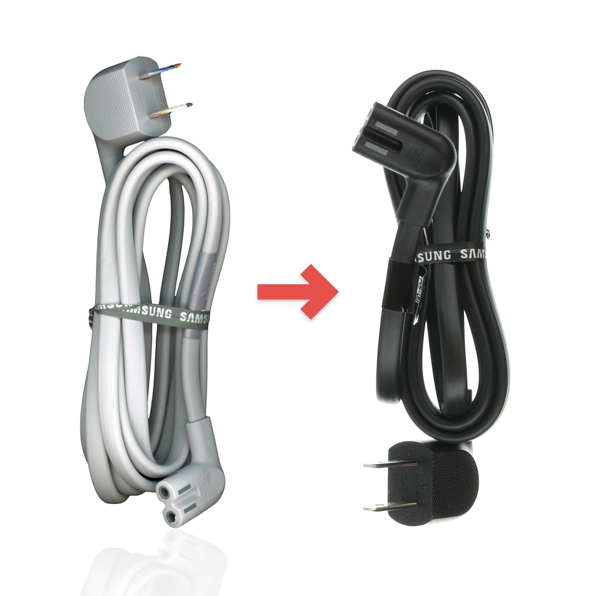 Sustituto del cable de alimentación de CA gris 3903-001188 de Samsung | 1,5 m - C7 en ángulo figura 8 a 2 clavijas en ángulo | No polarizado – 3903-001188