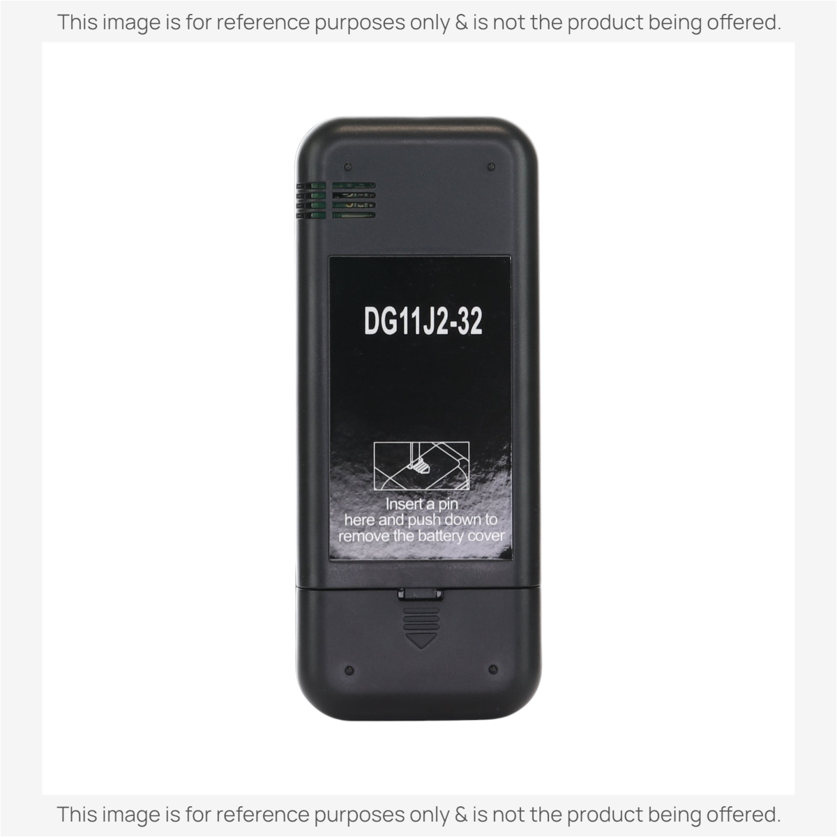 Anderic replacement remote control back view showing battery compartment instructions for Whirlpool DG11J2-32