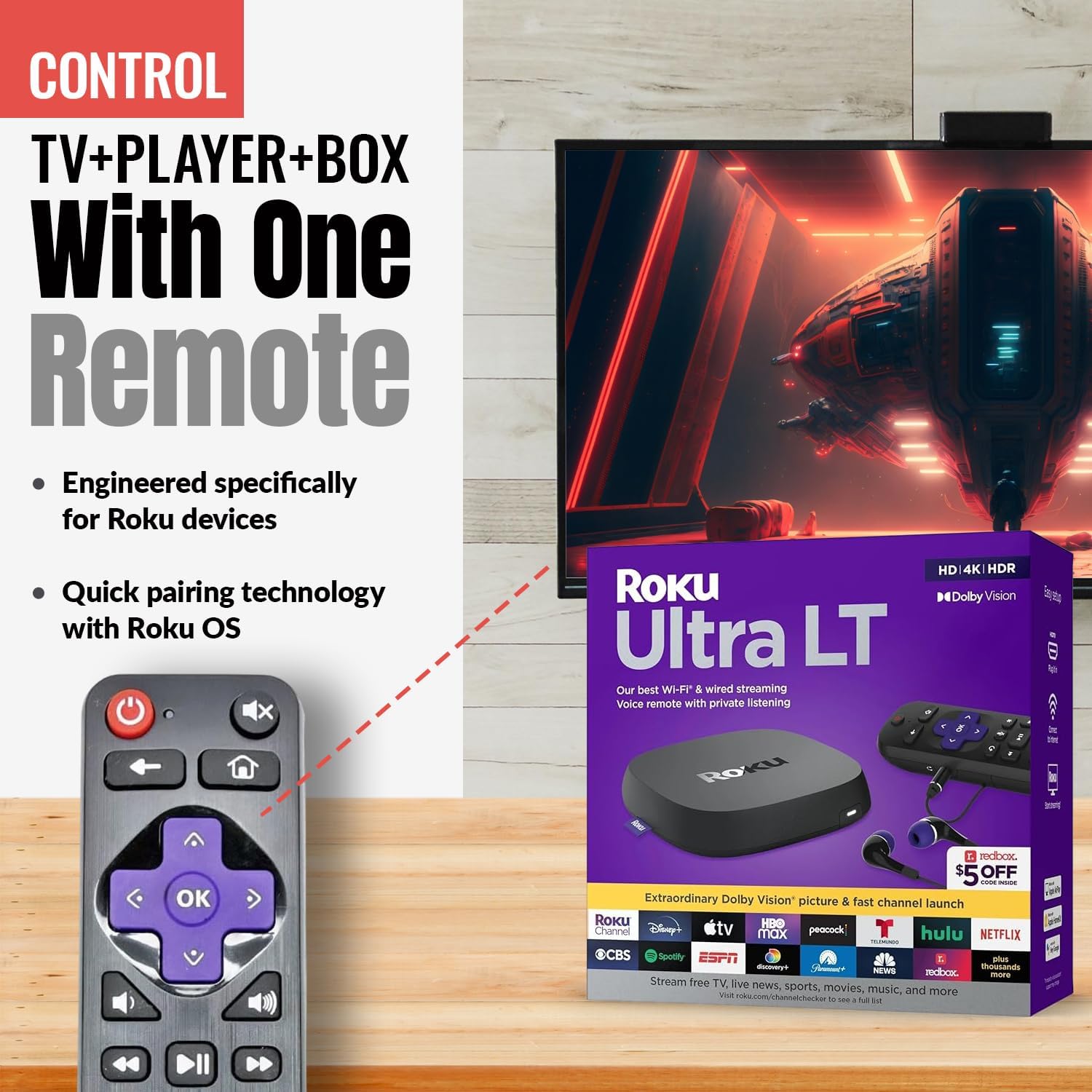 Anderic RRST01.3 Universal Remote Control for Roku Streaming Player and TV with Learning
