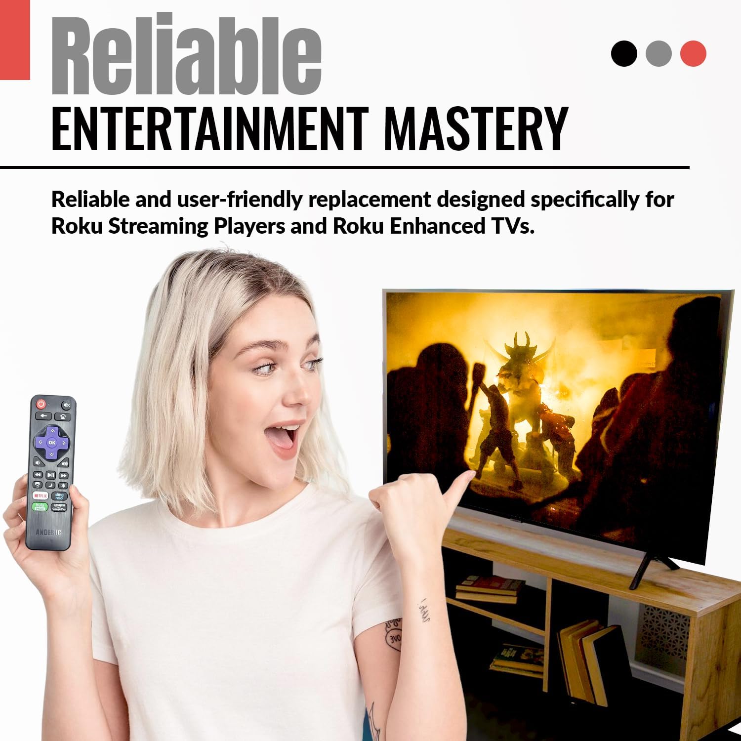 Anderic RRST01.3 Universal Remote Control for Roku Streaming Player and TV with Learning