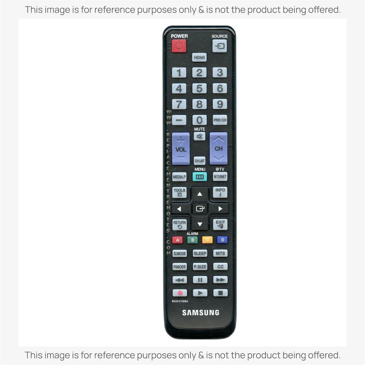 Anderic replacement remote control for Samsung TVs with black casing and standard button layout