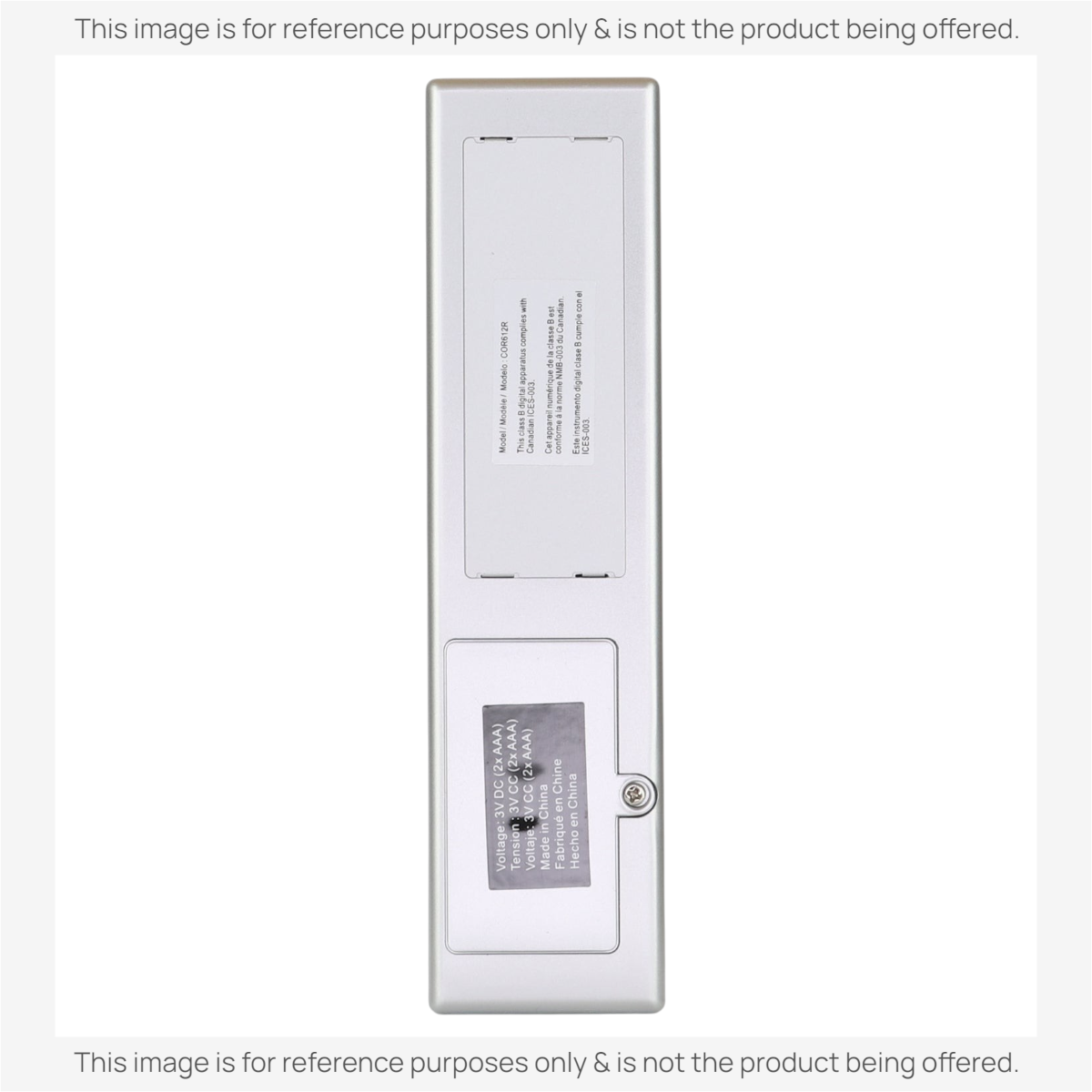 Back view of Anderic KTN828 universal air conditioner remote control showing battery compartment and label details