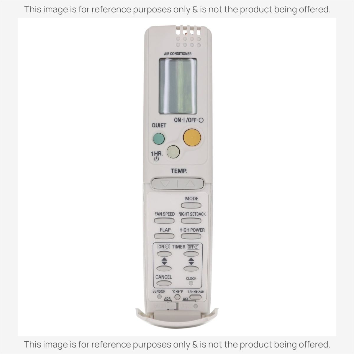 Anderic replacement remote control for Panasonic air conditioners featuring a backlit LCD screen and button panel.