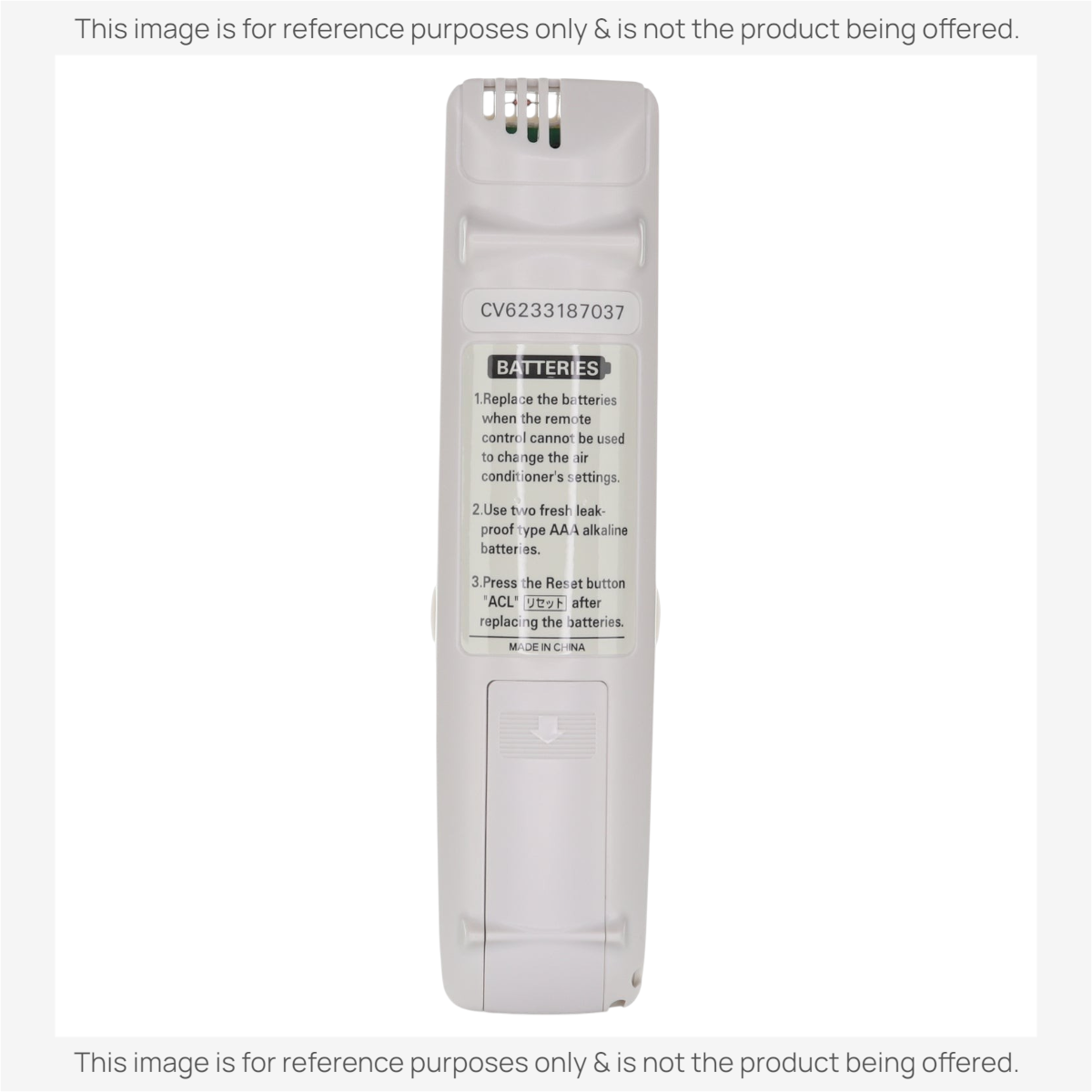Anderic KTN828 replacement remote control for Panasonic AC units, showing the white battery compartment back view.