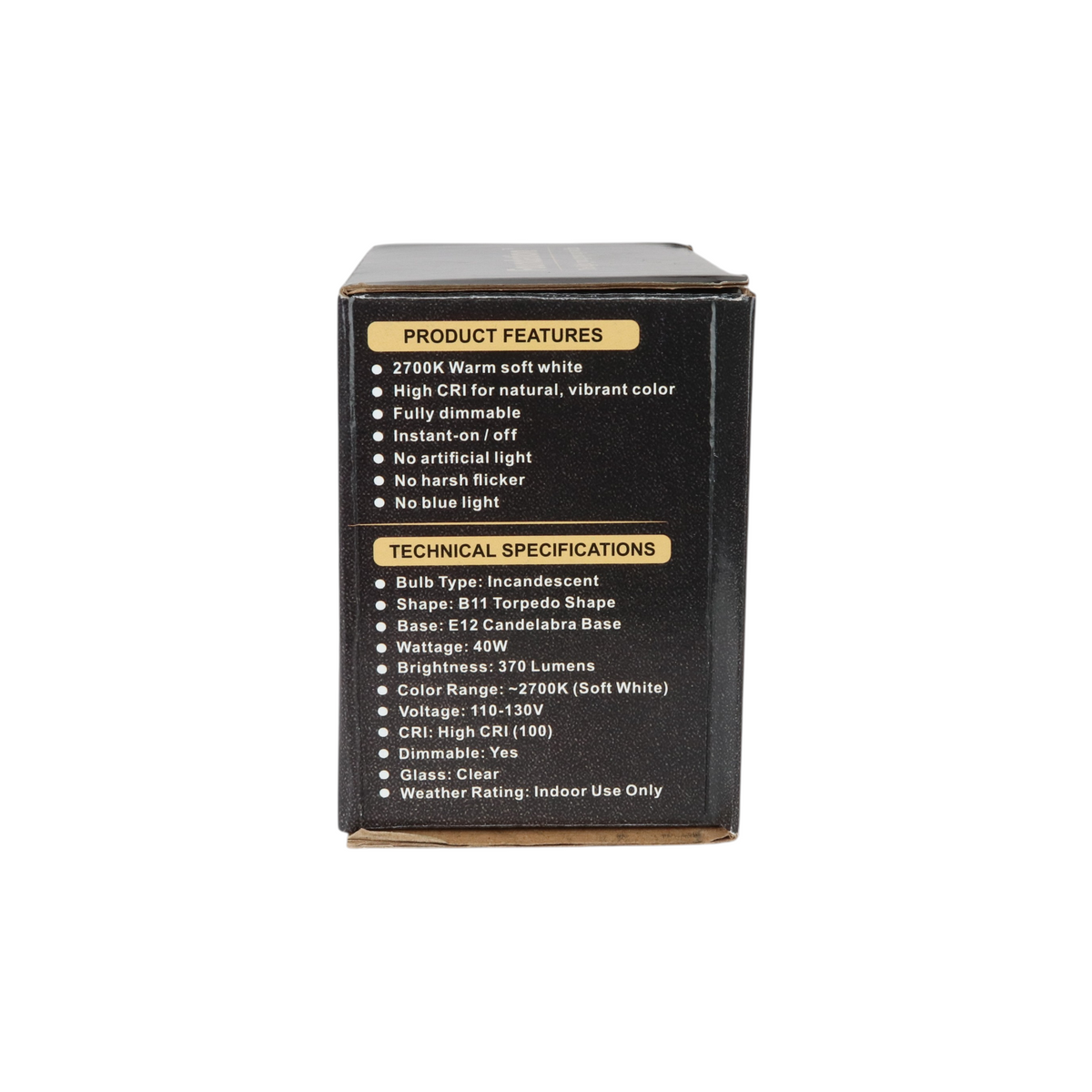Bombilla incandescente regulable Foundation™ de 40 vatios - Luz blanca suave de 2700 K, base de candelabro E12, tipo torpedo - Paquete de 6