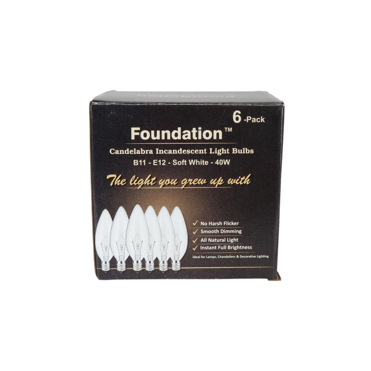 Bombilla incandescente regulable Foundation™ de 40 vatios - Luz blanca suave de 2700 K, base de candelabro E12, tipo torpedo - Paquete de 6