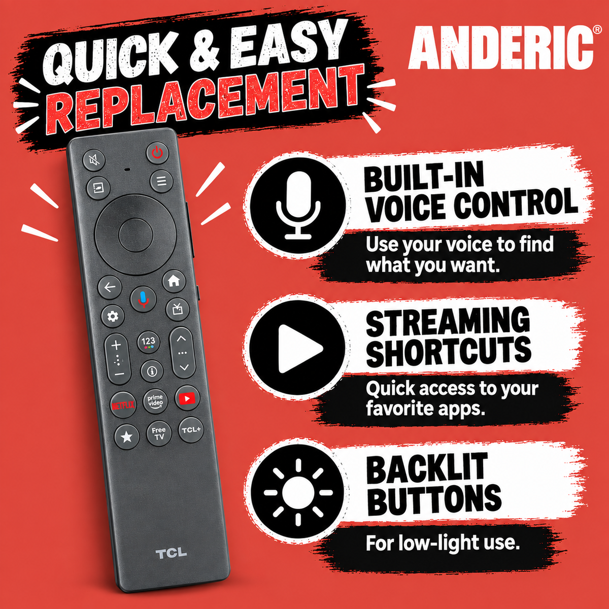 TCL RC933B FMB2 Smart TV Remote Control with Voice and Backlight | 2026 TVs - G0401-000356