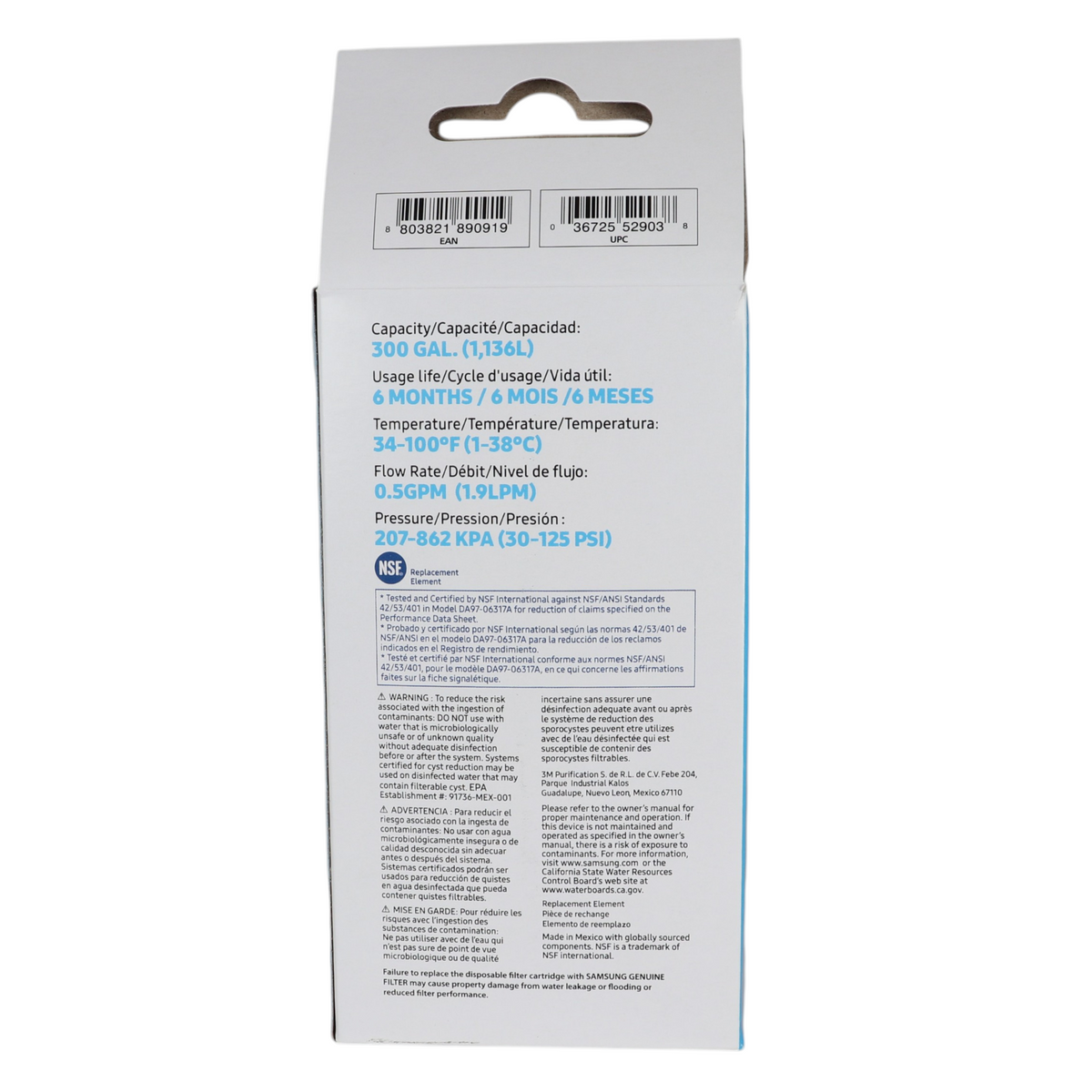 Filtre à eau de rechange d'origine Samsung HAFIN2/EXP pour réfrigérateur - DA29-00003G (nouvelle version)
