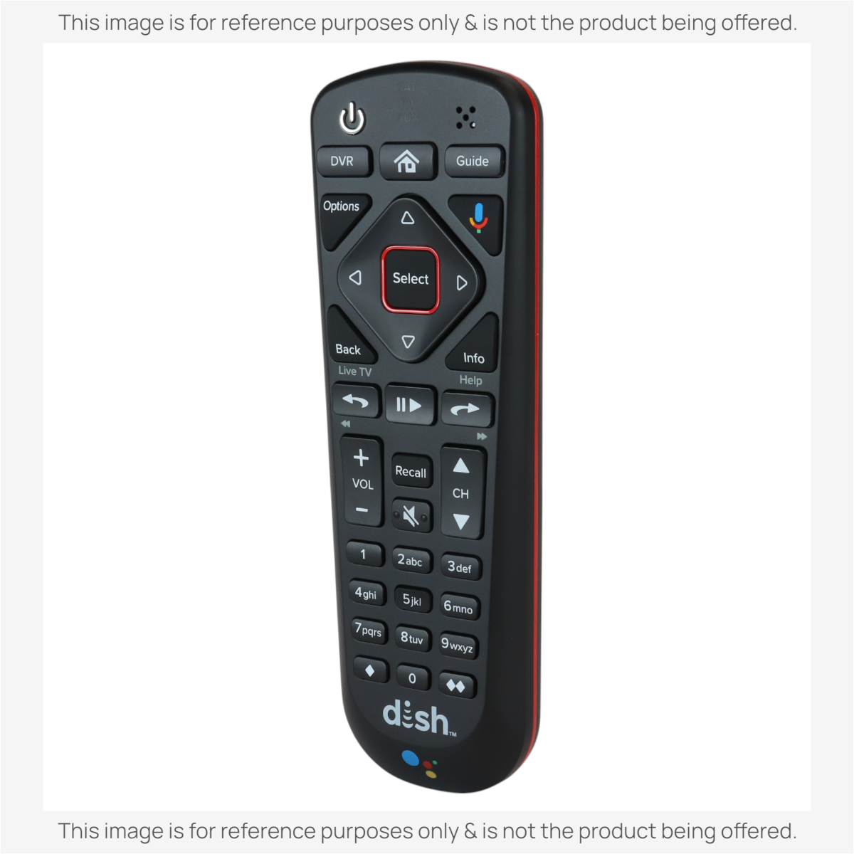 Anderic black satellite remote control for Dish Hopper with Google Assistant, DVR, and navigation buttons.