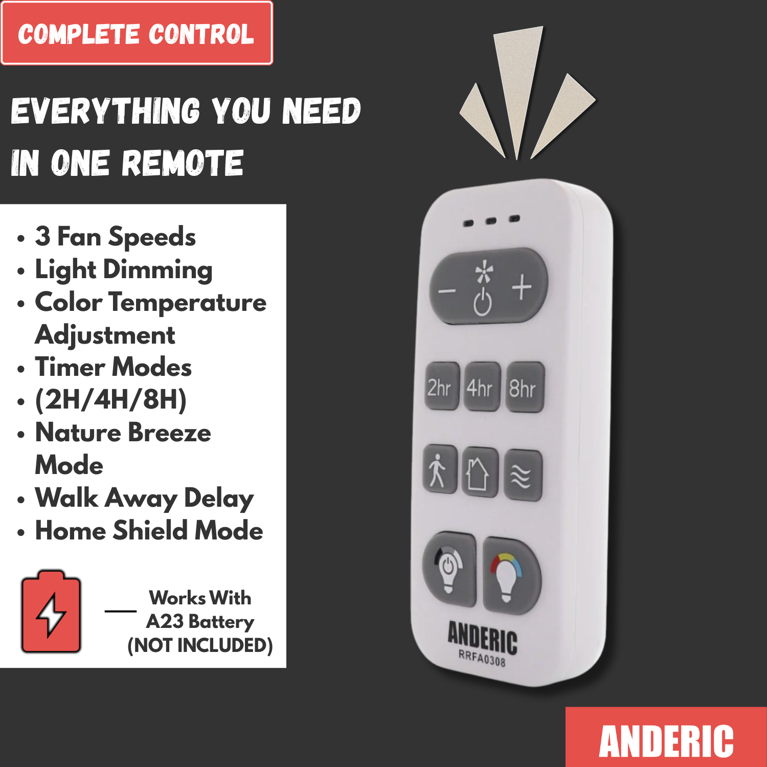 Télécommande pour ventilateur de plafond Anderic RRFA0308 pour ventilateurs Harbor Breeze Boltz III, Mac III, Reverdy, Flanagan III et Crestwell - A25-FA0188A