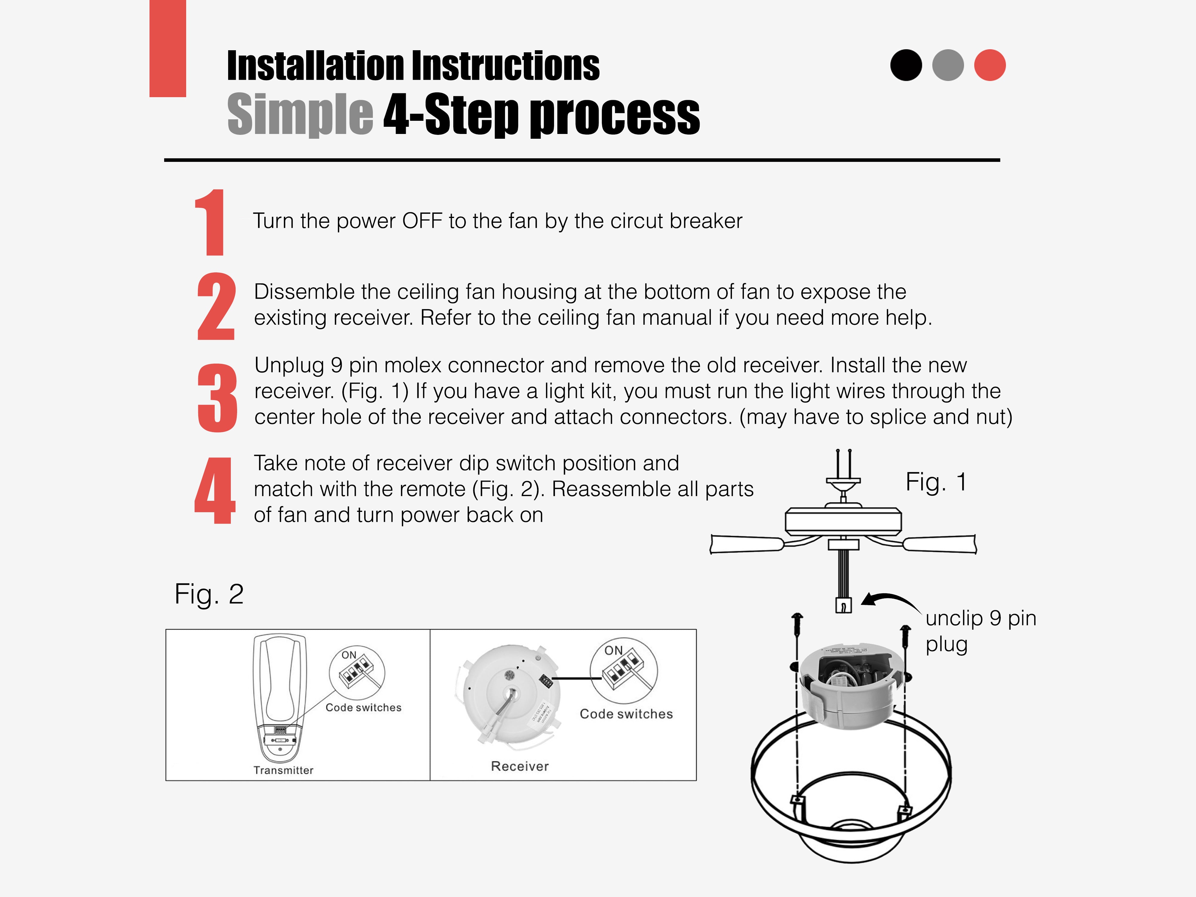 Anderic FAN2R Replacement Ceiling Fan Receiver for Hampton Bay, Hunter and others - FAN-2R