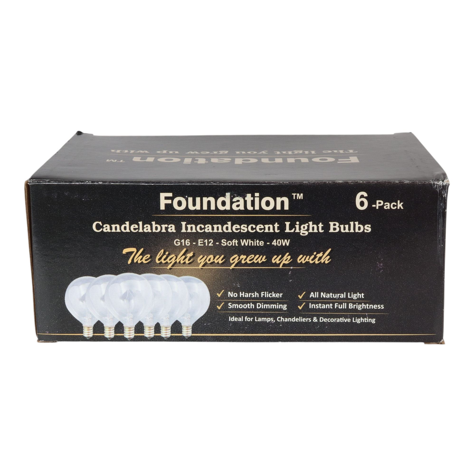 Ampoule à incandescence Foundation™ à spectre complet, intensité variable, 40 W - Blanc doux 2700K, culot candélabre E12, forme globe - Paquet de 6