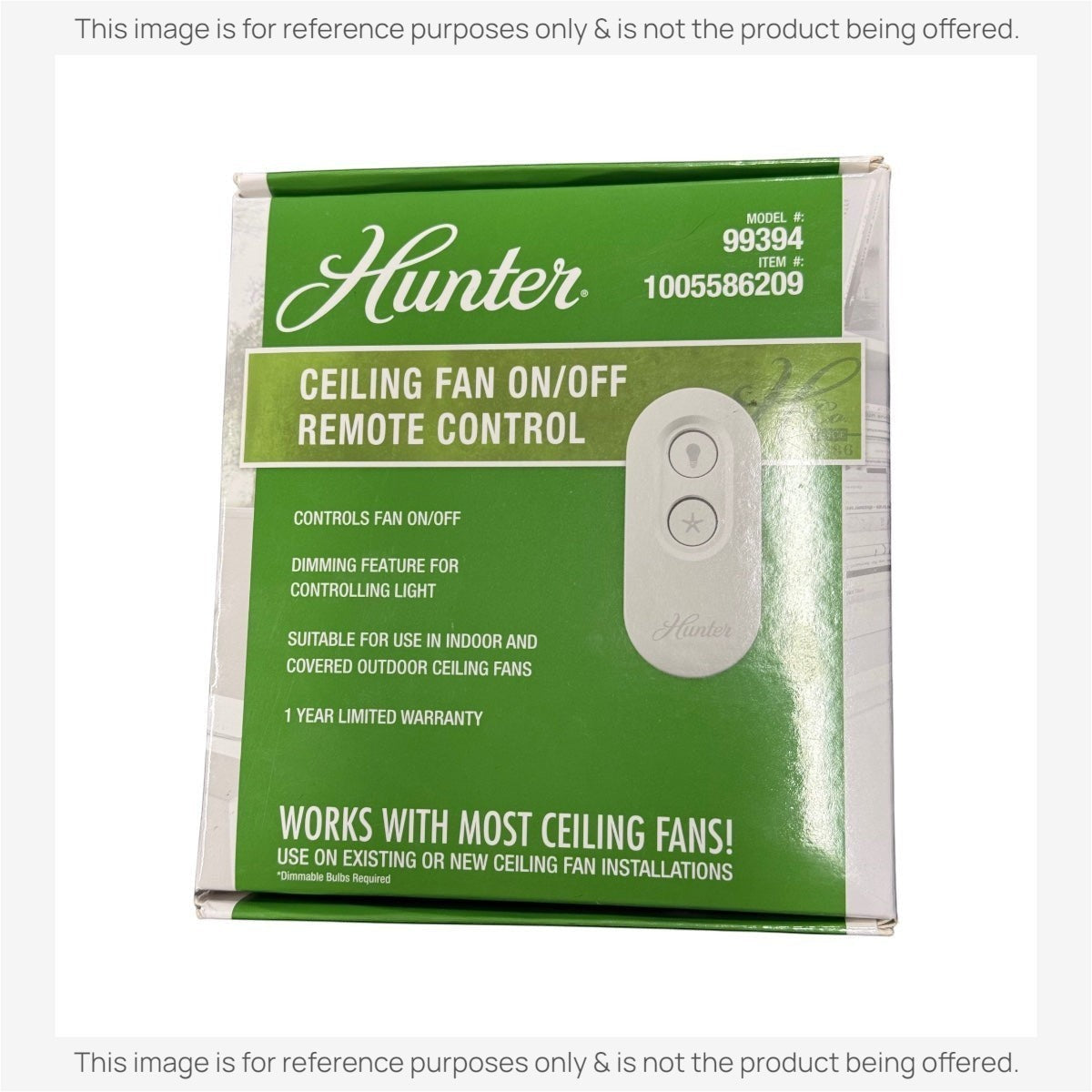 Anderic Substitute for Hunter Universal On/Off Damp Rated Ceiling Fan Remote Control White - 99394 K6018-02 [63T-AC83T-KIT]