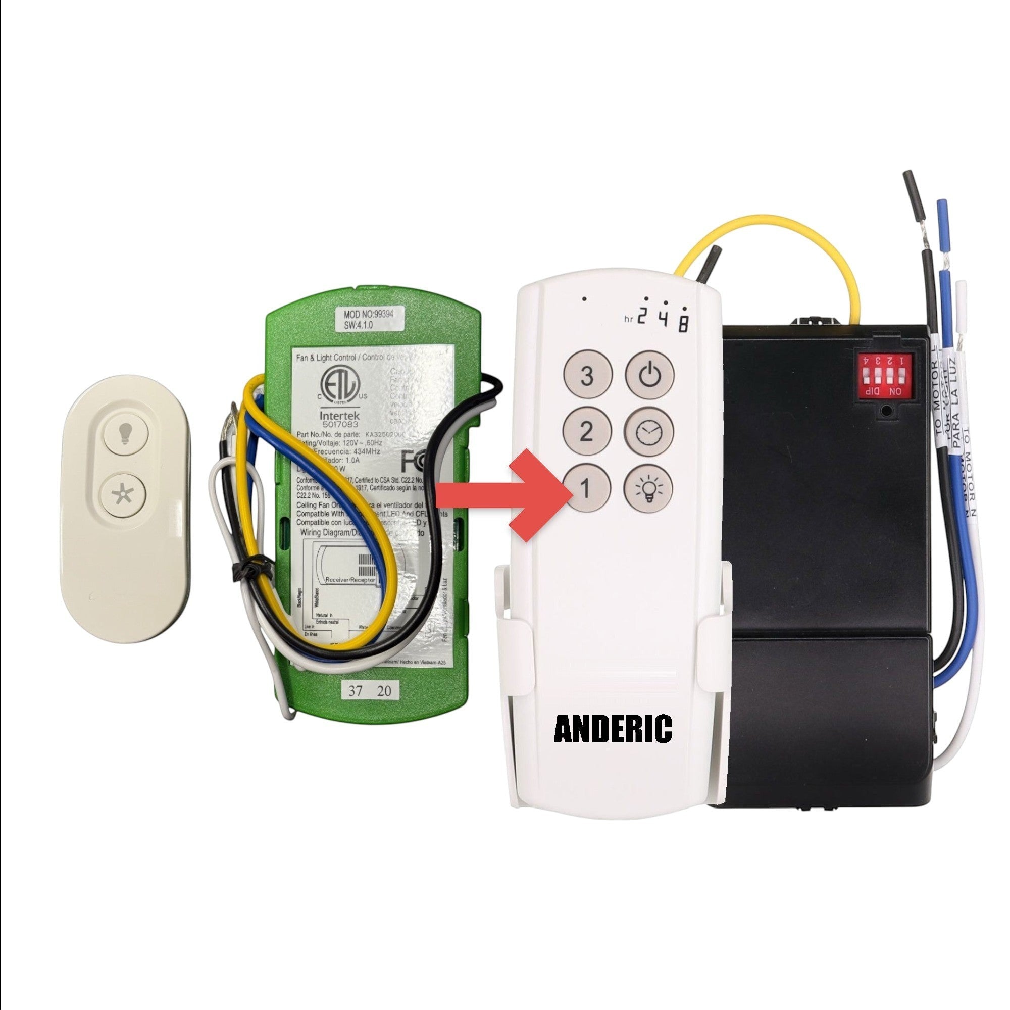 Anderic Substitute for Hunter Universal On/Off Damp Rated Ceiling Fan Remote Control White - 99394 K6018-02 [63T-AC83T-KIT]