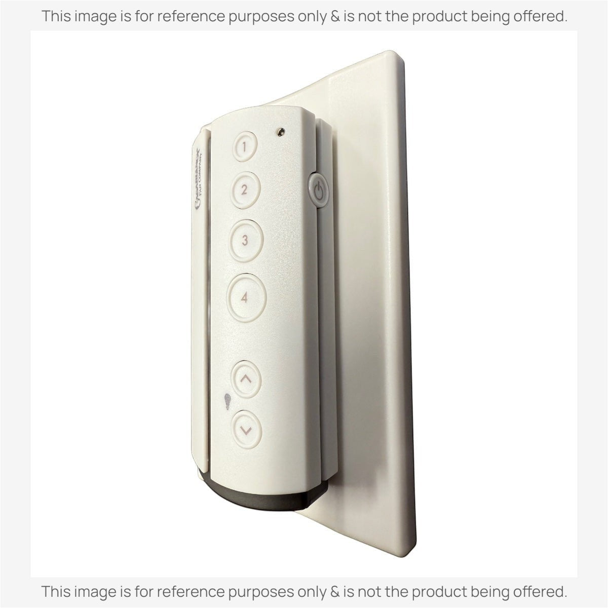 The Casablanca Universal 4-Speed Fan Control System with Receiver and Remote Control Kit (99019) features a white wall-mounted remote with five numbered buttons, up/down arrows, and an indicator light for easy operation of compatible fans.