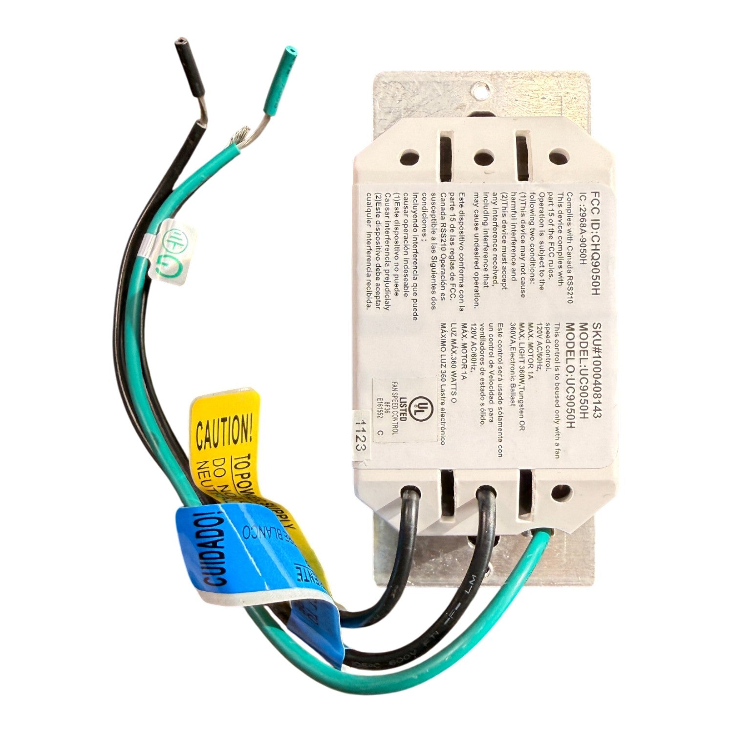 Hampton Bay UC9050H Wired Ceiling Fan Wall Plate Remote Control | 3-Speed | Up/Down light | Dimming| CHQ9050H | Wired | 4-dip - UC9050H