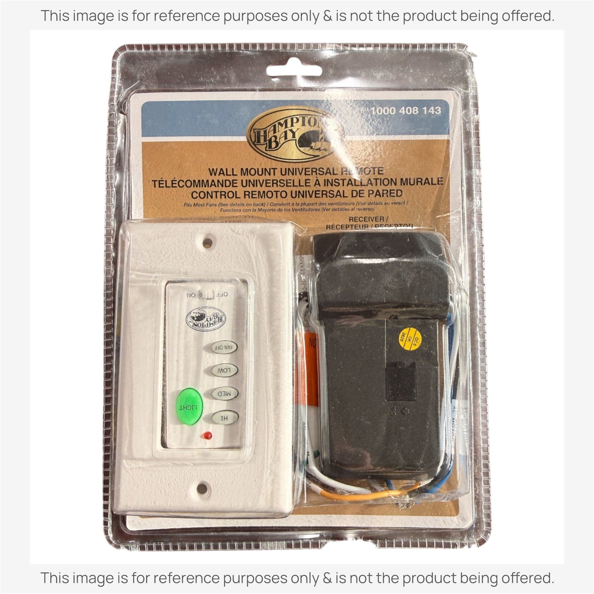 Sustituto para Hampton Bay Universal 3 velocidades Placa de pared Mando a distancia Kit de ventilador de techo | Mando a distancia UC9050H | Receptor UC7067RYAI - 1000408143 [UC9051T-WIRED/UC7067FMRX]