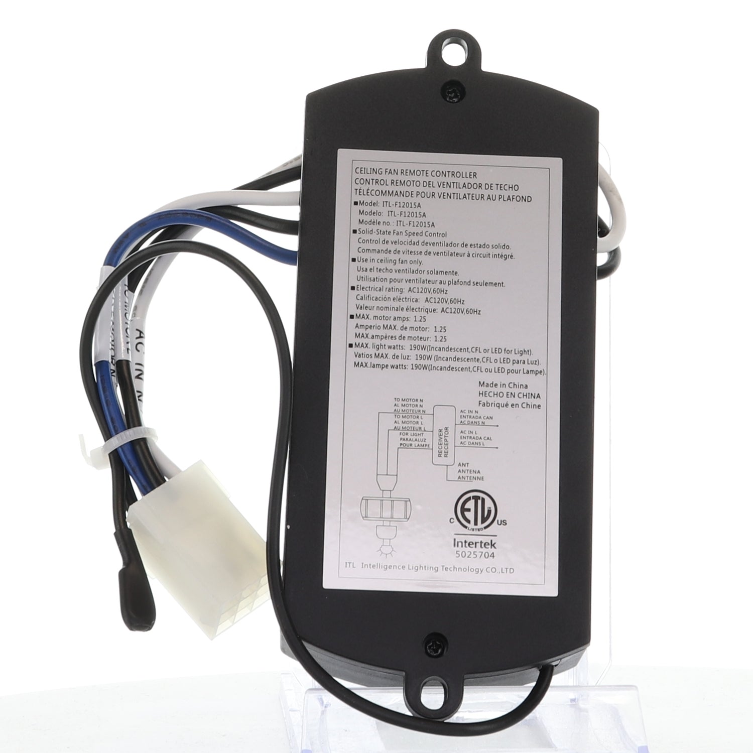 Harbor Breeze ITL-F12015A (PLUG) Ceiling Fan Receiver for Mazon 44 Inch Ceiling Fans | 16709R
