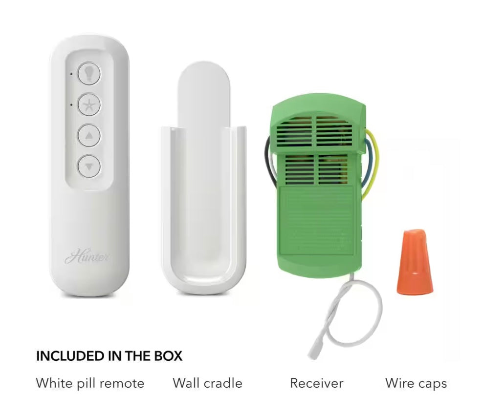 Kit de ventilador de techo universal Hunter de 3 velocidades con control remoto portátil - Blanco - Resistente a la humedad - 99392 