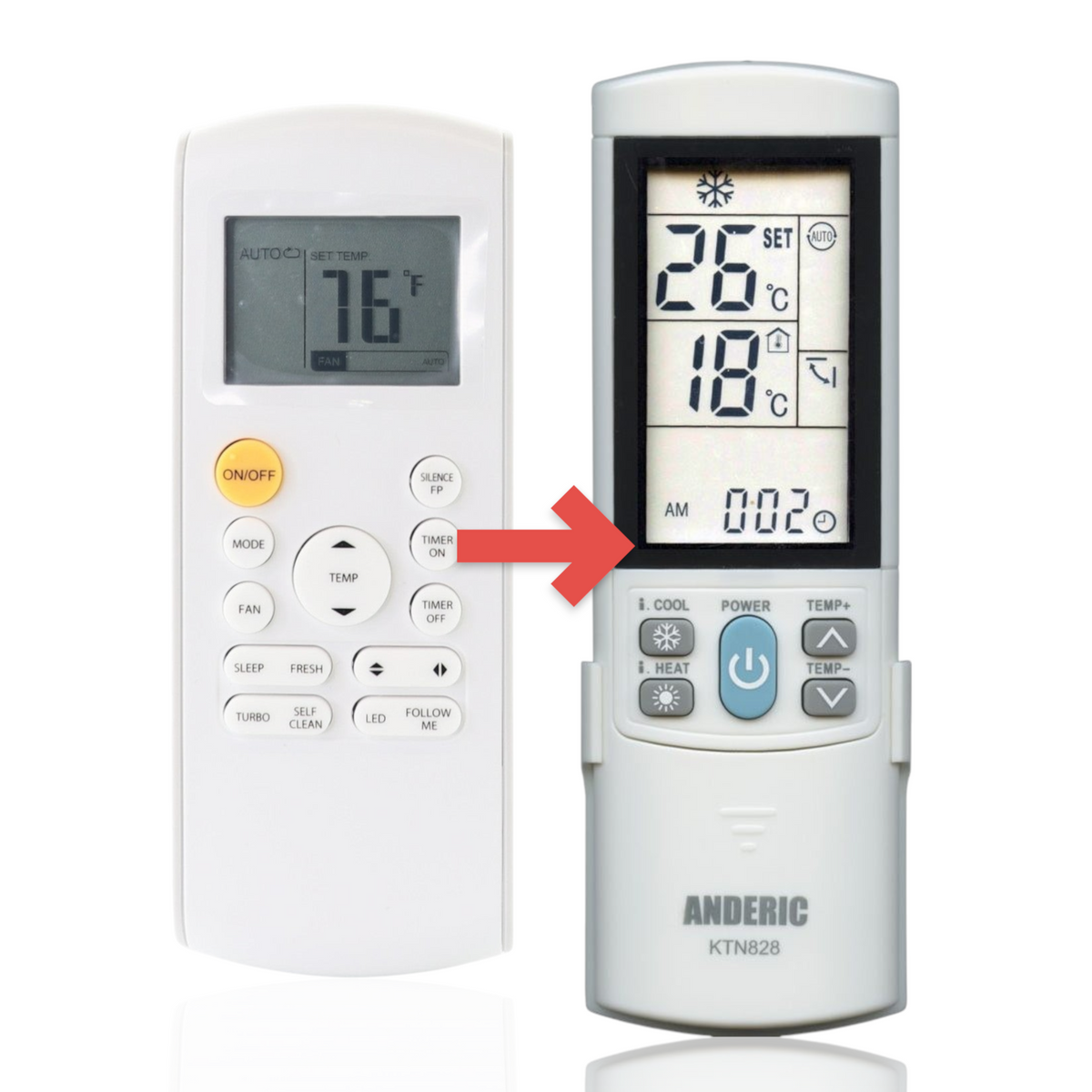 Anderic replacement remote control for Lennox mini-split air conditioners featuring a backlit LCD display and buttons.