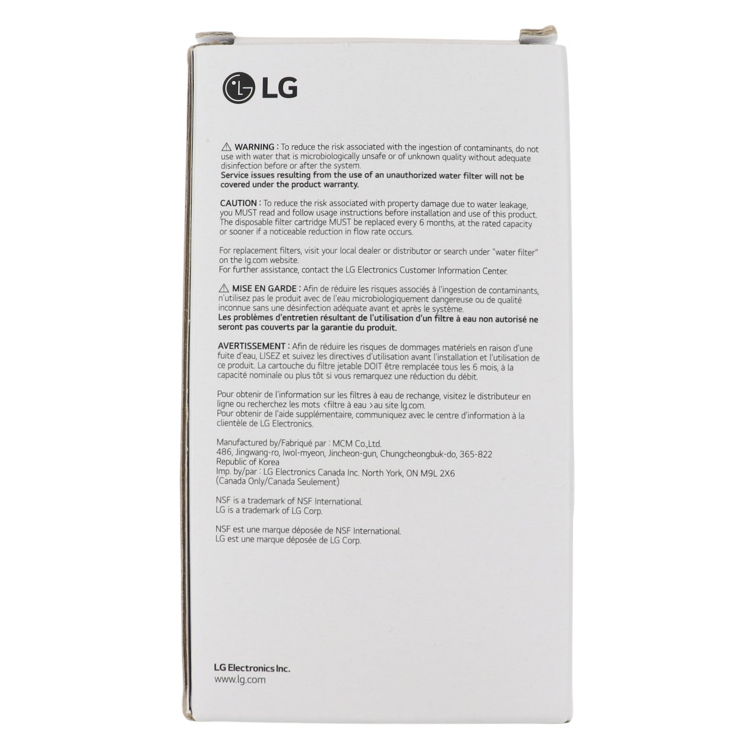 Filtro de agua para refrigerador LG ADQ72910911