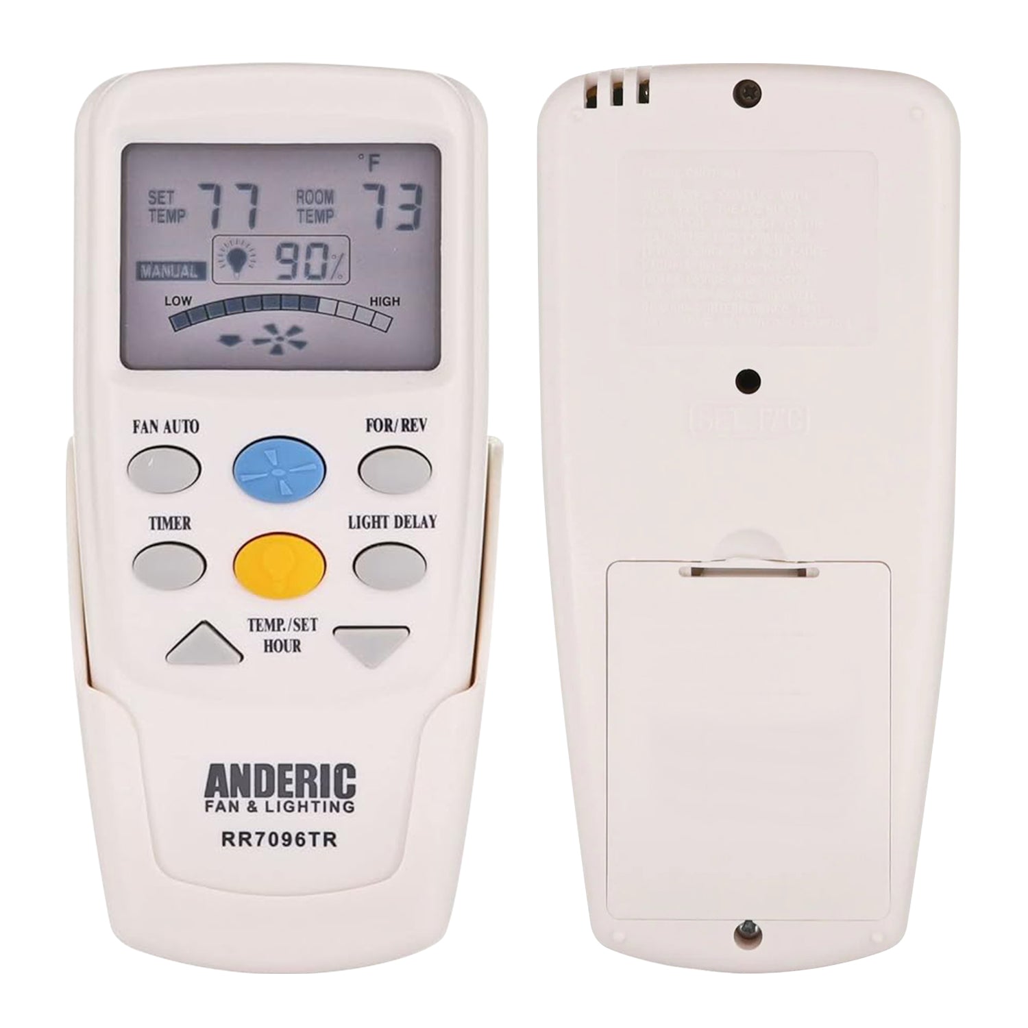 Anerdic remote control for fan and lighting with digital display on a white background