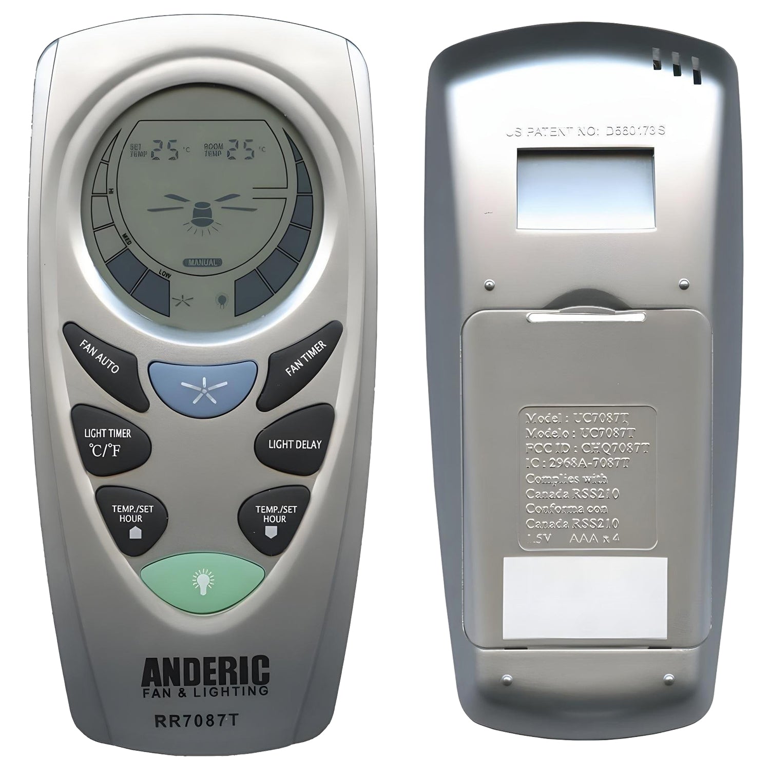 Anderic RR7087T Replacement Thermostatic Ceiling Fan Remote Control with Fan Timer Key | CHQ7087T