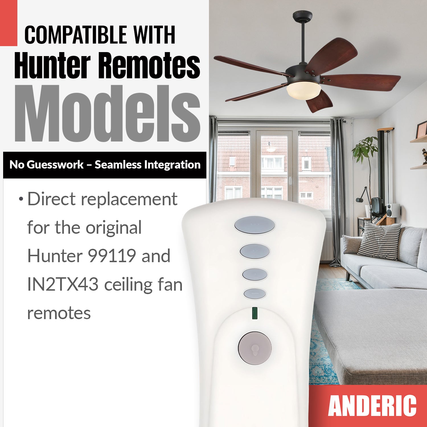 Anderic 99119 Replacement Ceiling Fan Remote Control for Hunter 99119