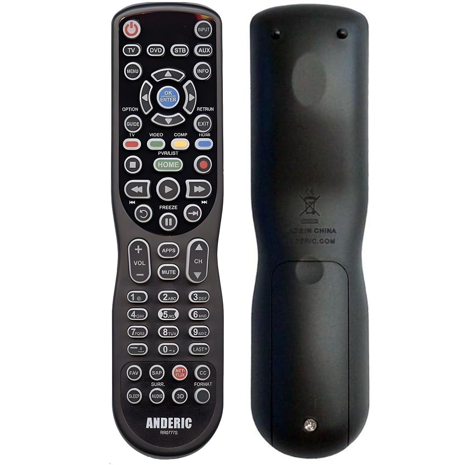 Anderic RR0777S Universal 4-Device Remote Control for Pre-programmed for Panasonic Smart TVs with Learning and Backlight | N2QAYB000777S