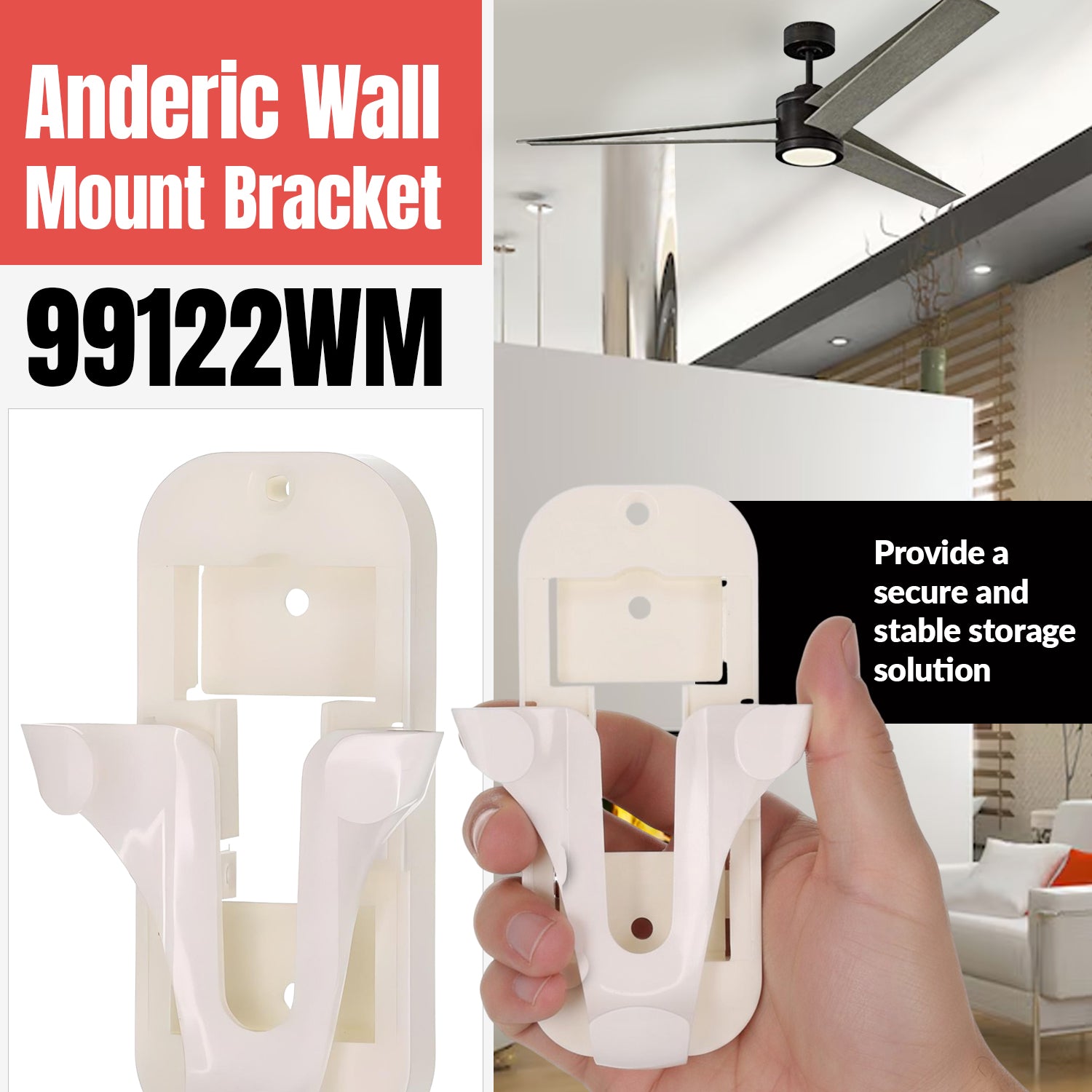 Anderic 99122/99123 - Soporte de pared para control remoto de ventilador de techo Hunter