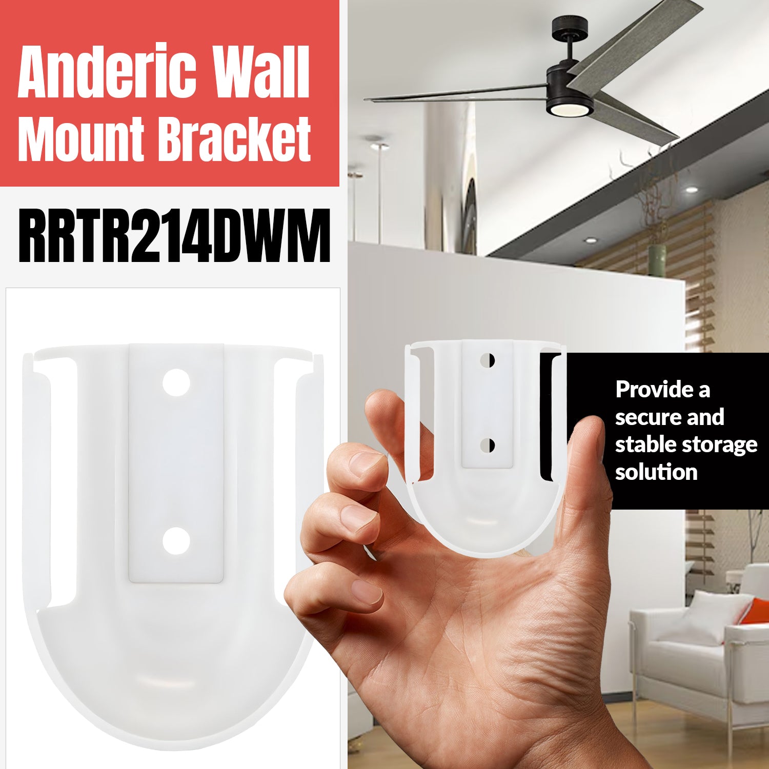 Anderic RRTR214DWM Ceiling Fan Remote Control Wall Mount Bracket for TR214D KUJCE10311 KUJCE10712 TR214B